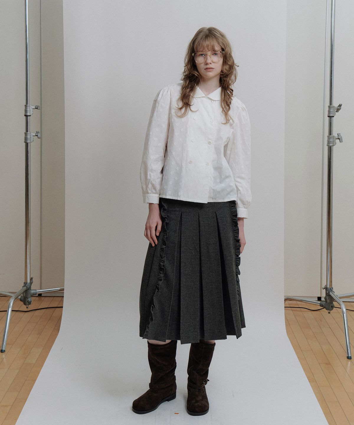 에핑글러(EPINGLER) LONG FRINGE PLEATED SKIRT - WOOL GREY