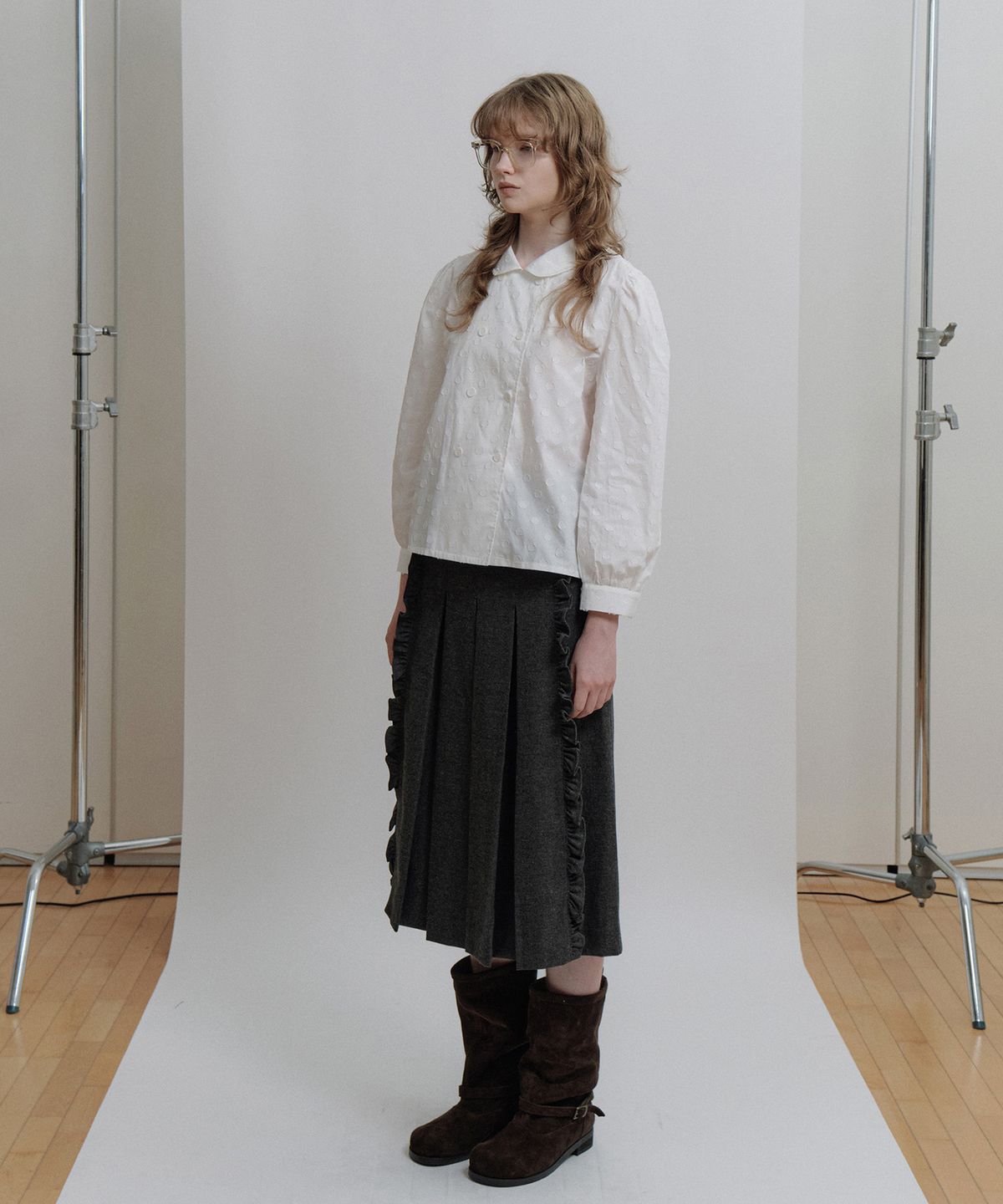 에핑글러(EPINGLER) LONG FRINGE PLEATED SKIRT - WOOL GREY