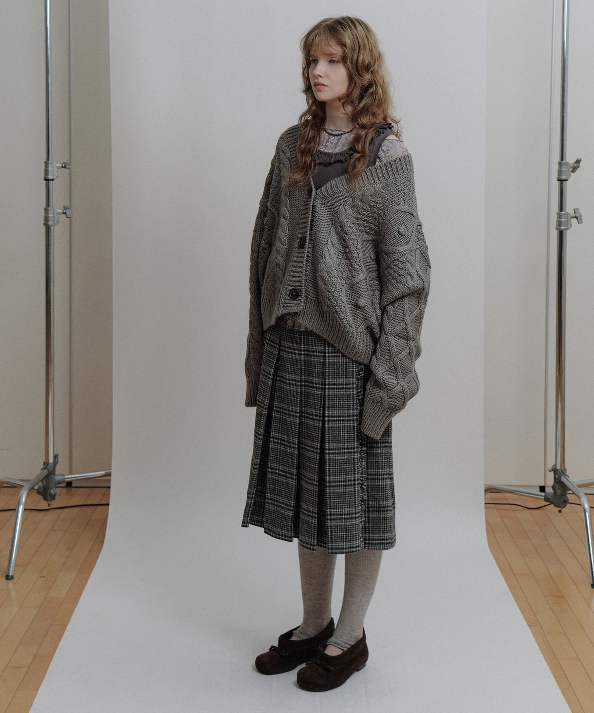 에핑글러(EPINGLER) LONG FRINGE PLEATED SKIRT - BLACK CHECK