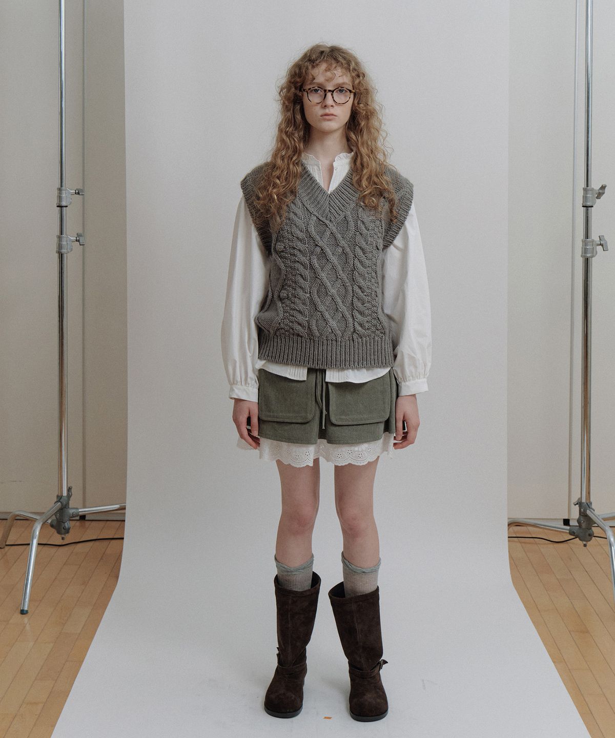 에핑글러(EPINGLER) WASHED CARGO LACED SKIRT - KHAKI