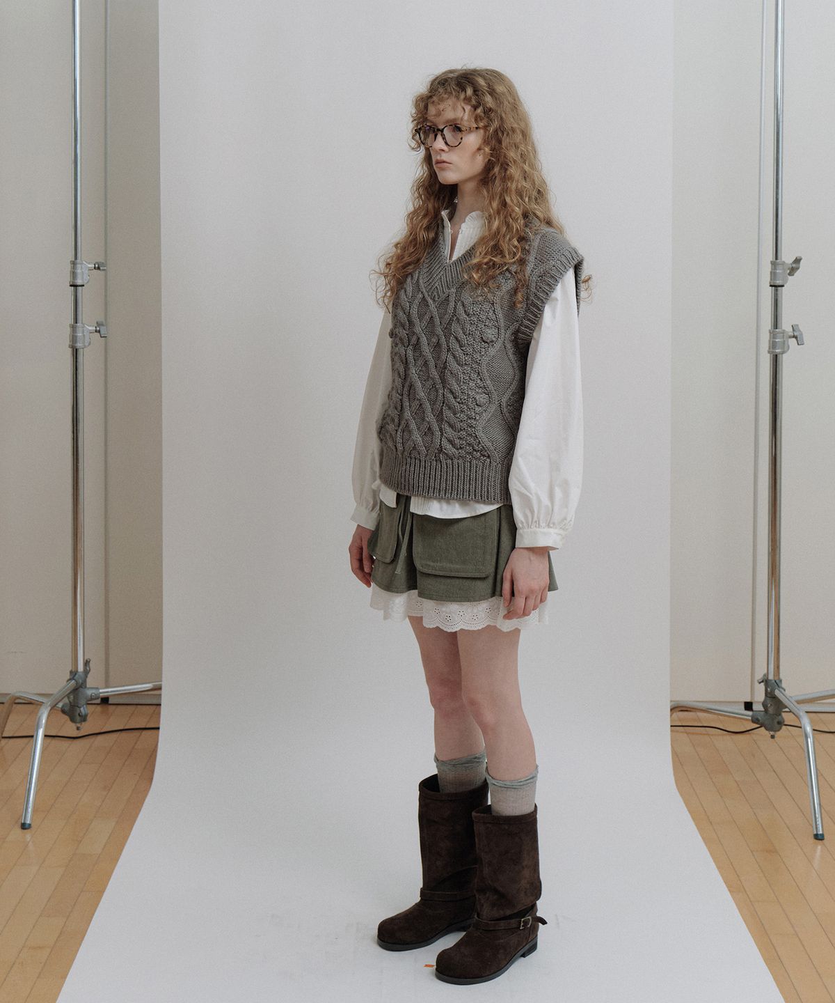 에핑글러(EPINGLER) WASHED CARGO LACED SKIRT - KHAKI