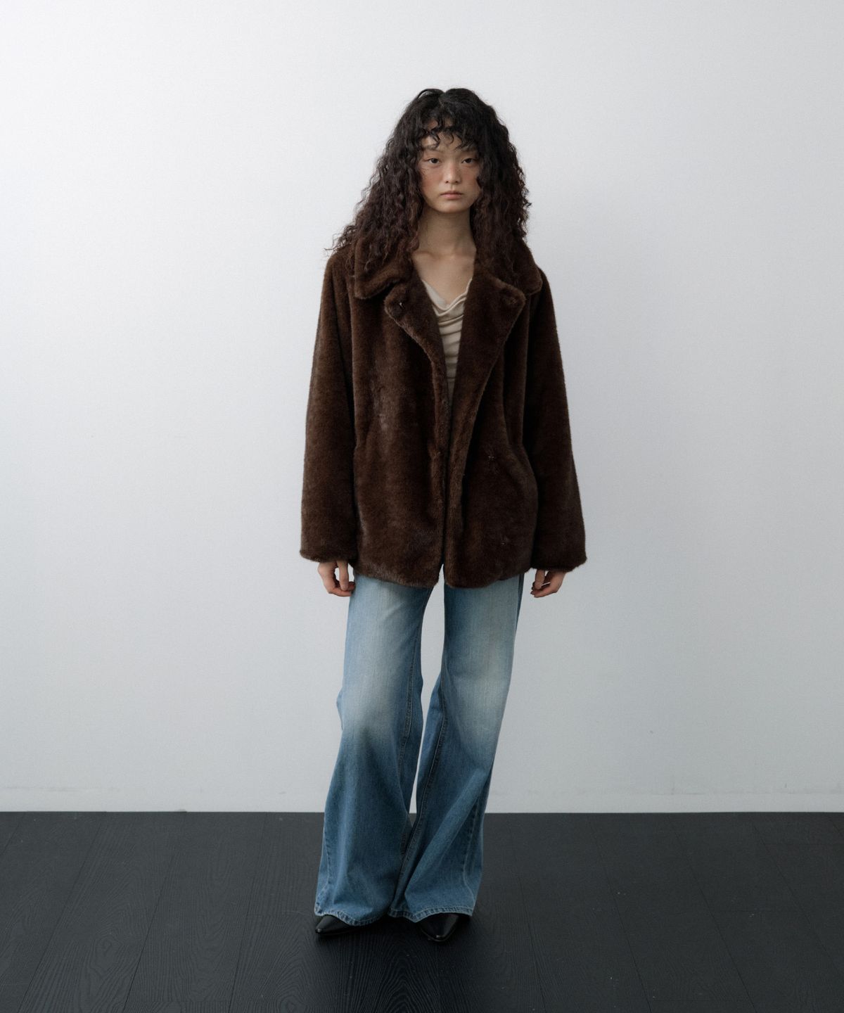 루시르주(LUCIR ZU) Relaxed Faux Mink Fur Jacket (Brown)