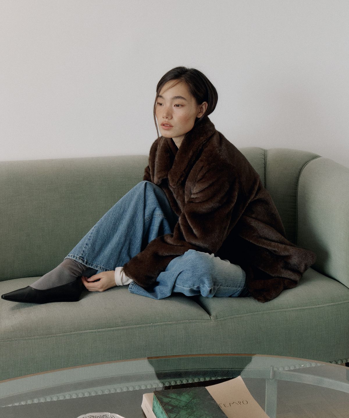 루시르주(LUCIR ZU) Relaxed Faux Mink Fur Jacket (Brown)