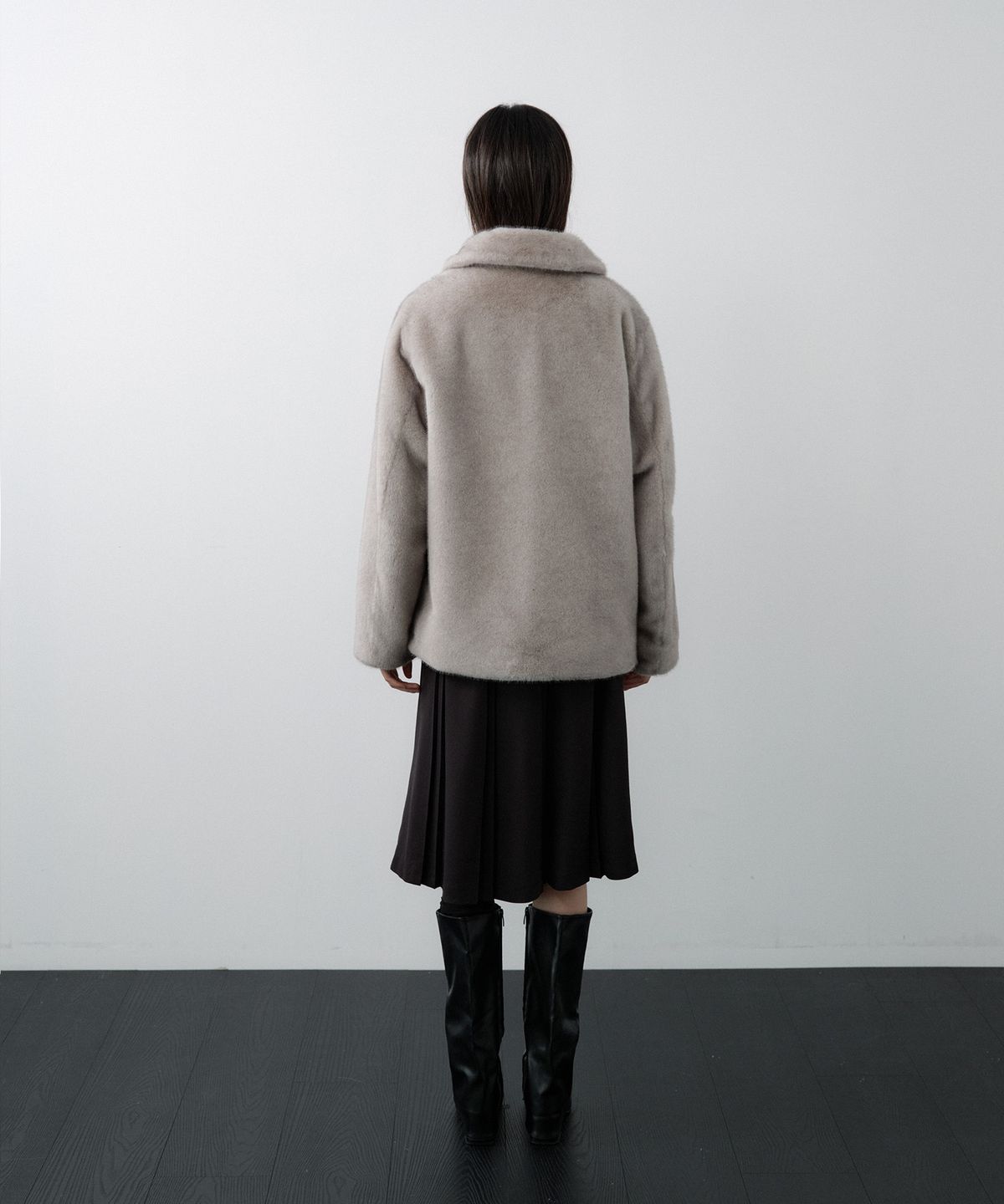 루시르주(LUCIR ZU) Relaxed Faux Mink Fur Jacket (Gray)