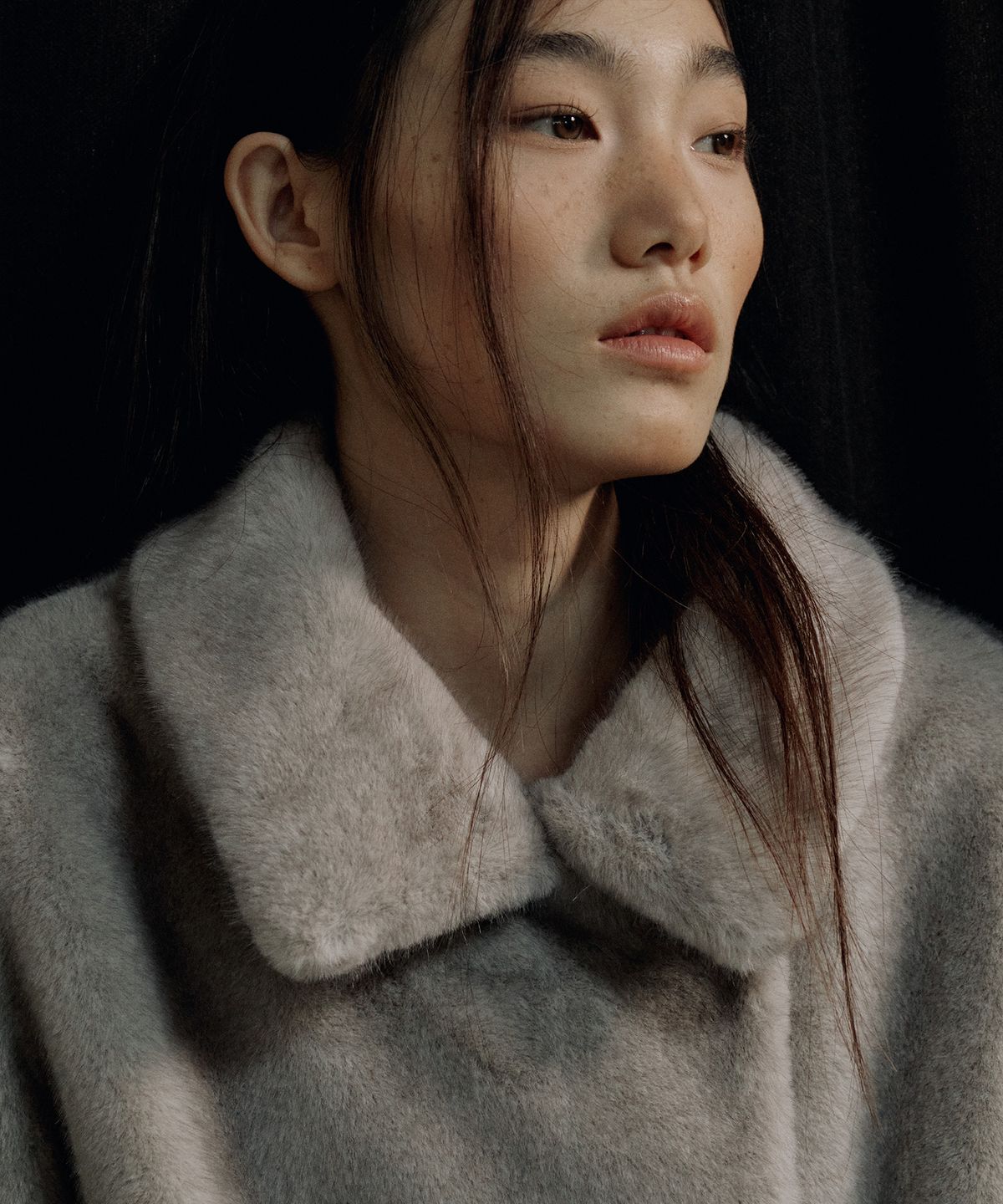 루시르주(LUCIR ZU) Relaxed Faux Mink Fur Jacket (Gray)