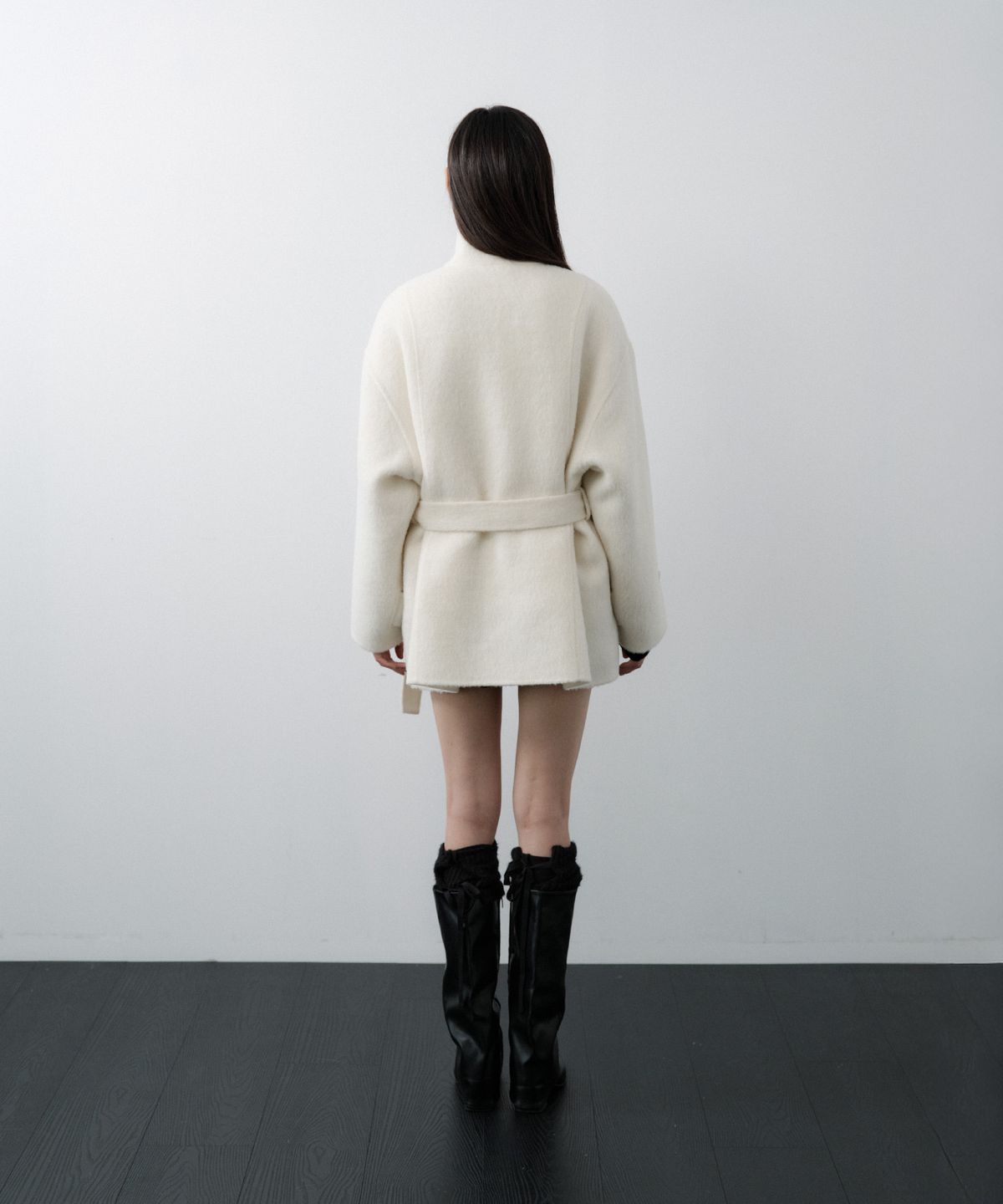 루시르주(LUCIR ZU) Handmade Alpaca High Neck Half Coat (Ivory)