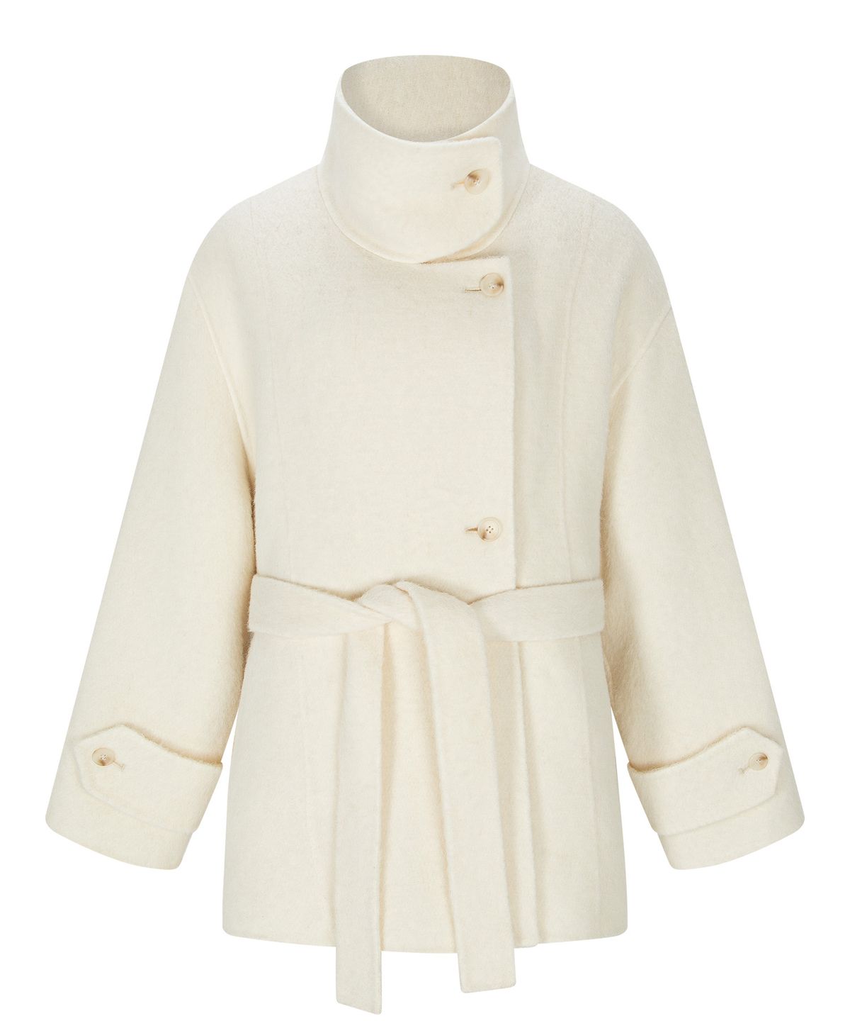 루시르주(LUCIR ZU) Handmade Alpaca High Neck Half Coat (Ivory)