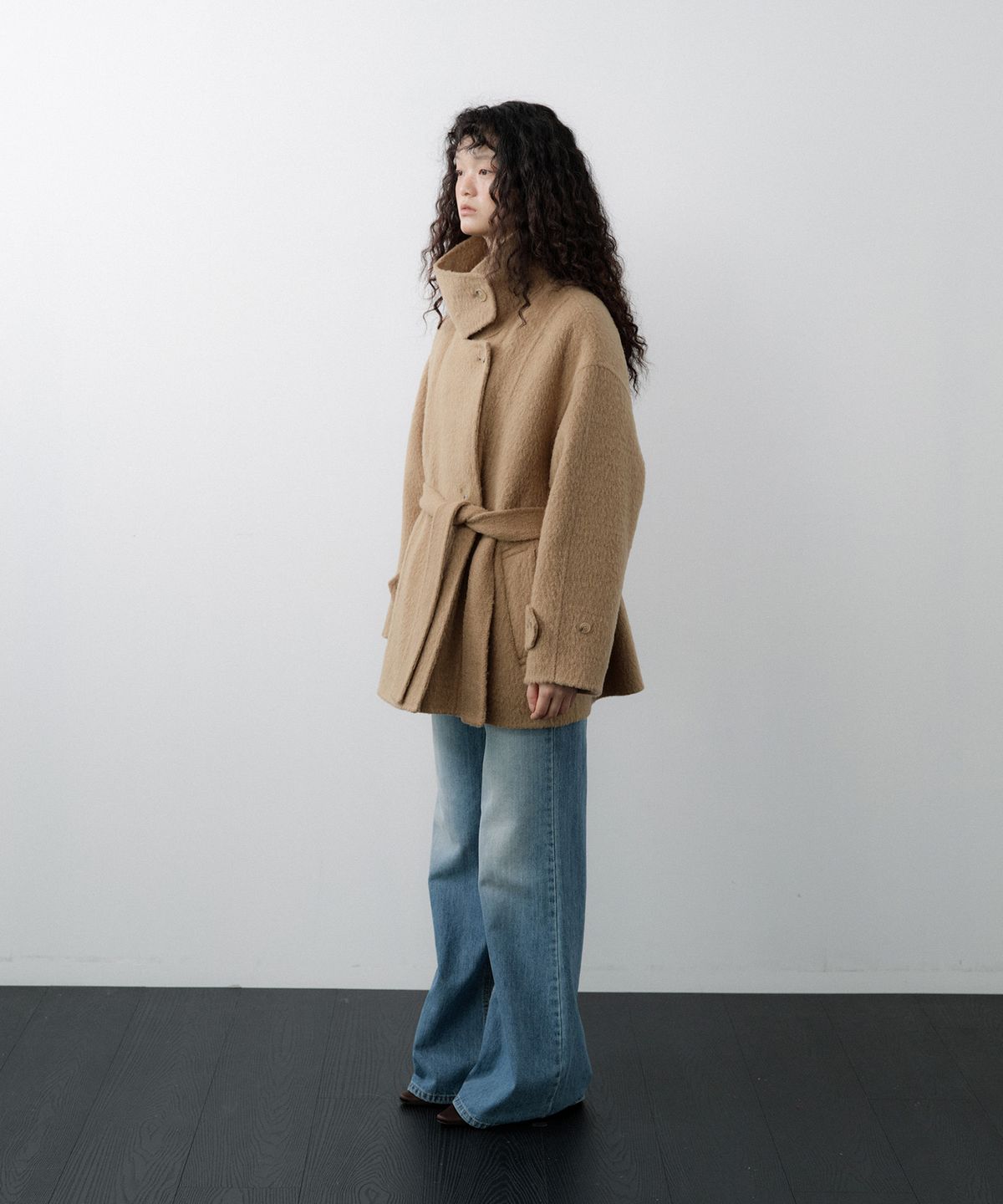 루시르주(LUCIR ZU) Handmade Alpaca High Neck Half Coat (Beige)