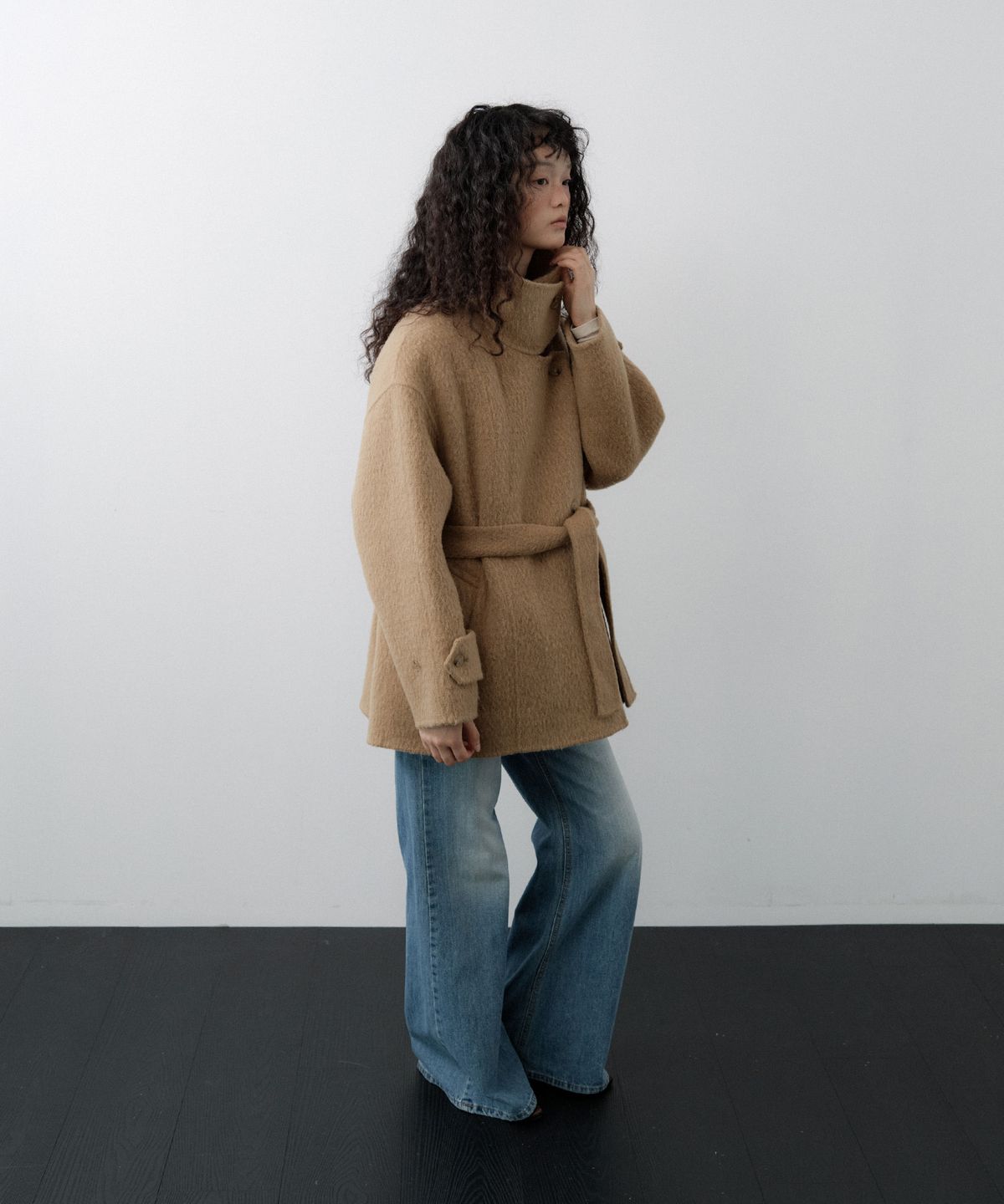 루시르주(LUCIR ZU) Handmade Alpaca High Neck Half Coat (Beige)