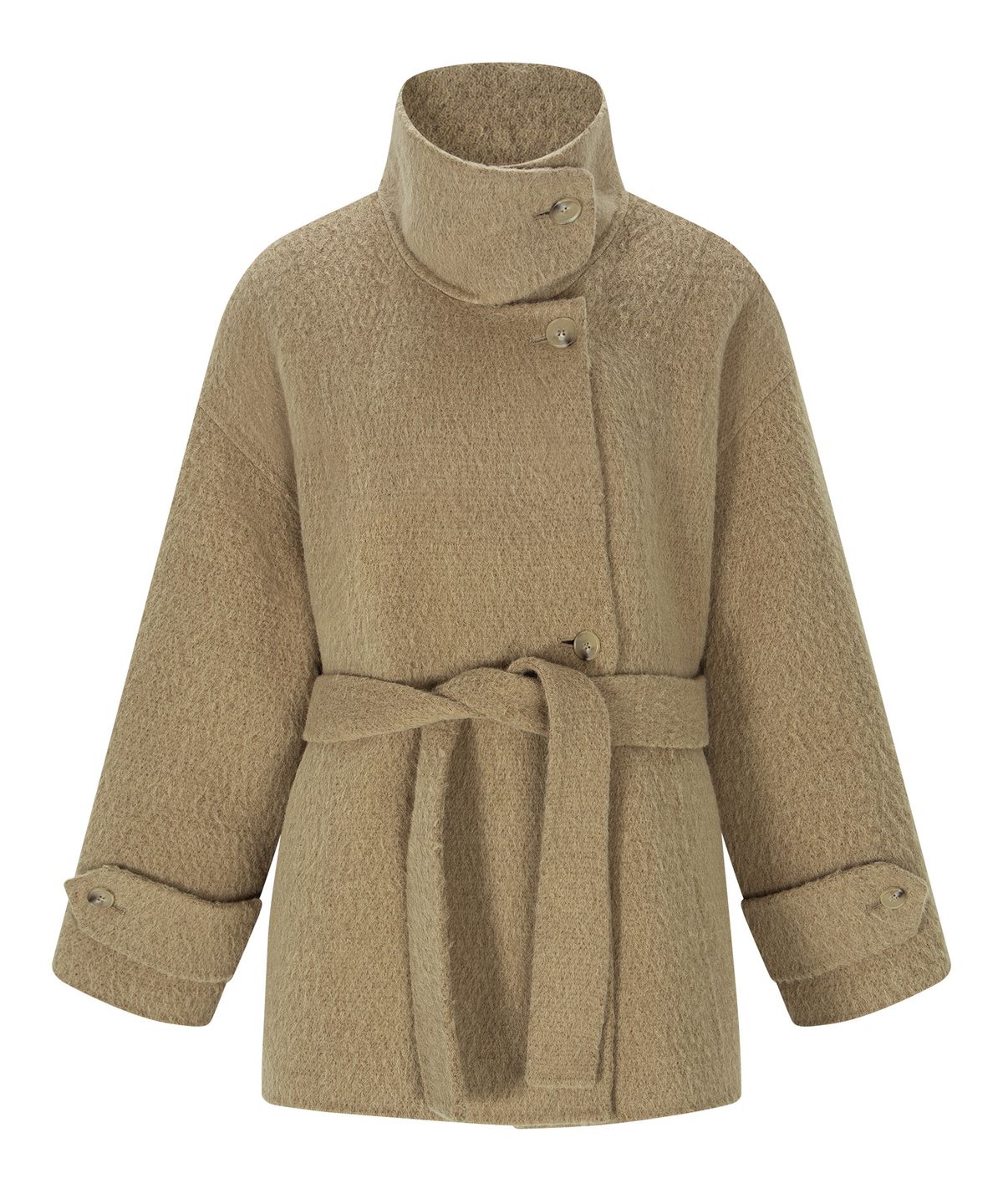 루시르주(LUCIR ZU) Handmade Alpaca High Neck Half Coat (Beige)