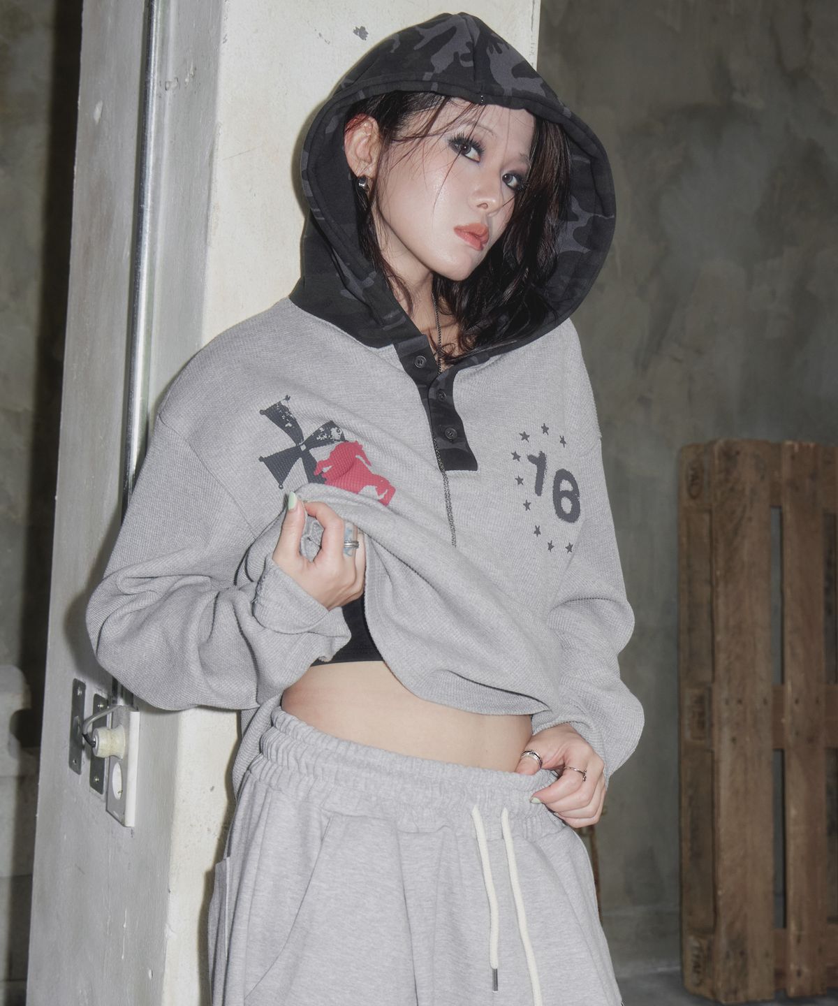 알엑스엠씨(RXMC) 럭비 그래픽 와플 후디즈 셔츠 [메란지]
