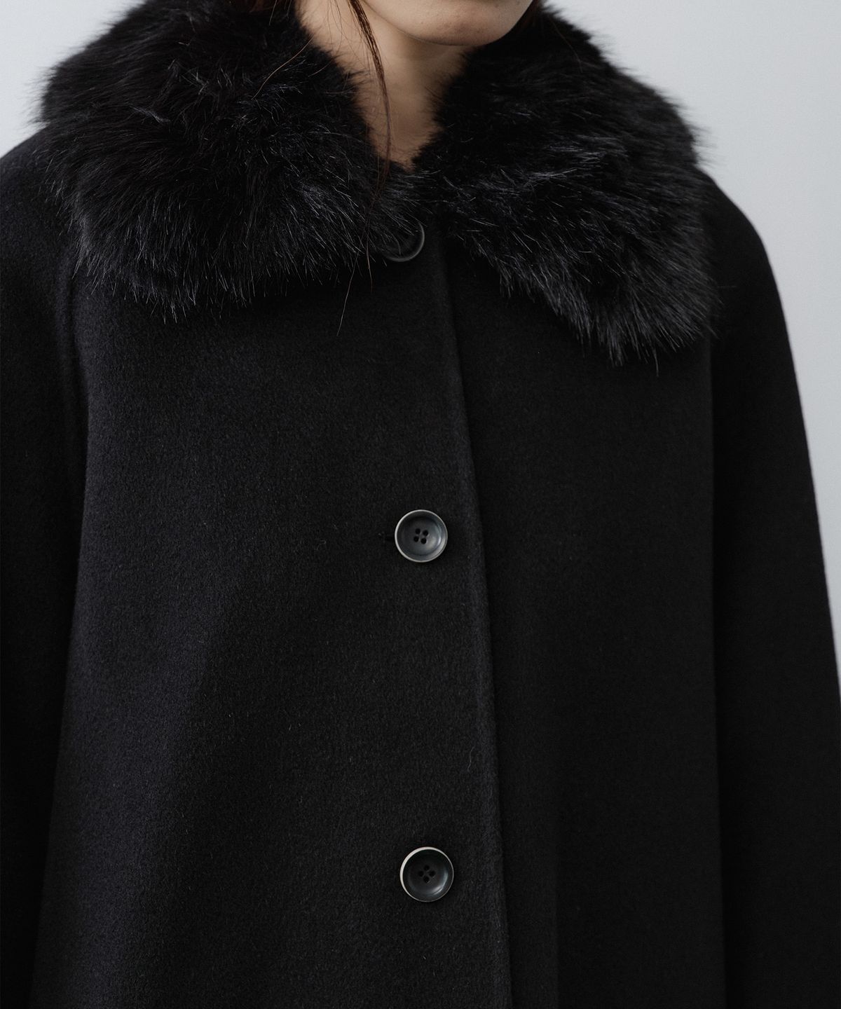 루시르주(LUCIR ZU) Handmade Detachable Fur Collar Maxi Wool Coat (Black)
