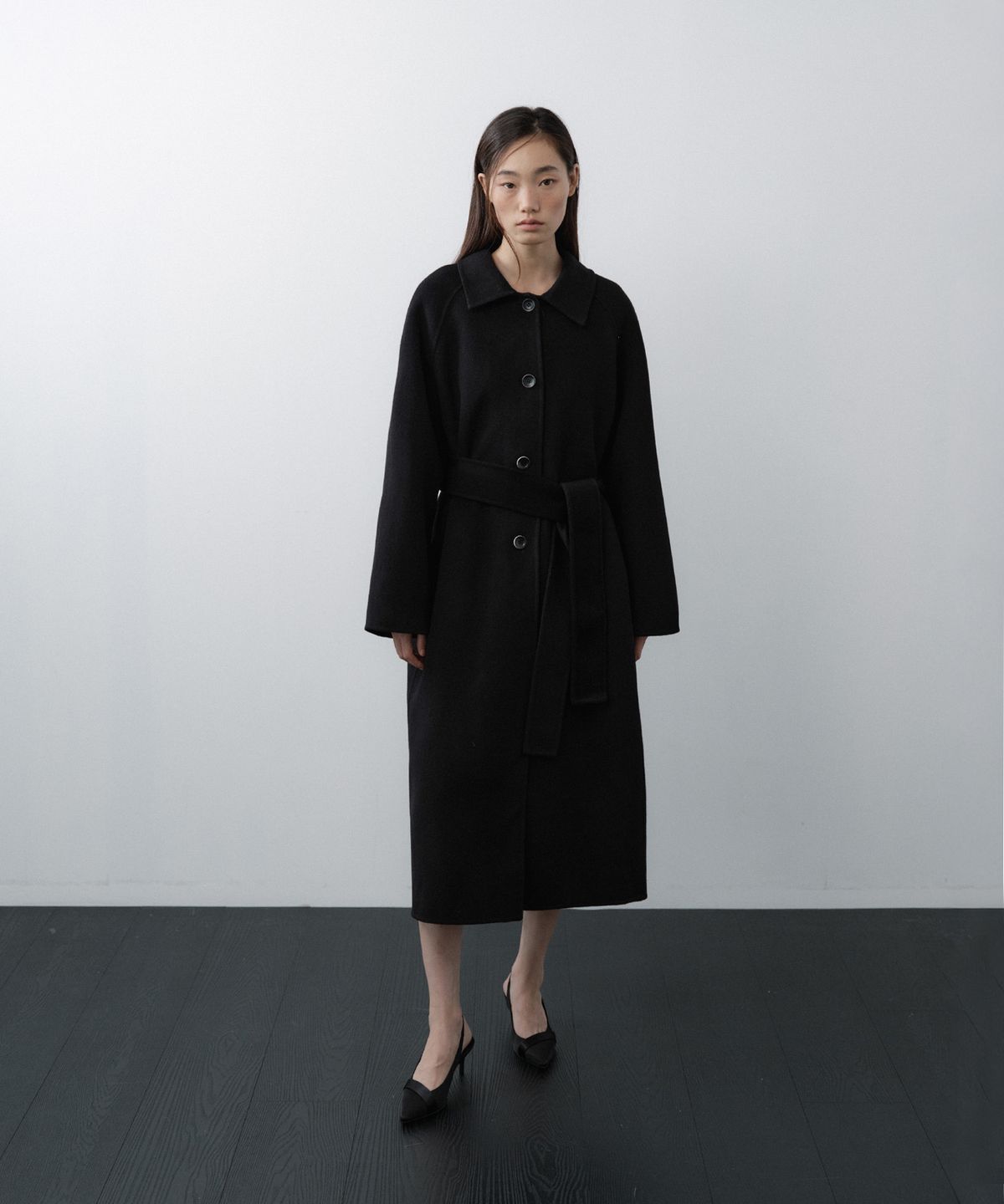 루시르주(LUCIR ZU) Handmade Detachable Fur Collar Maxi Wool Coat (Black)