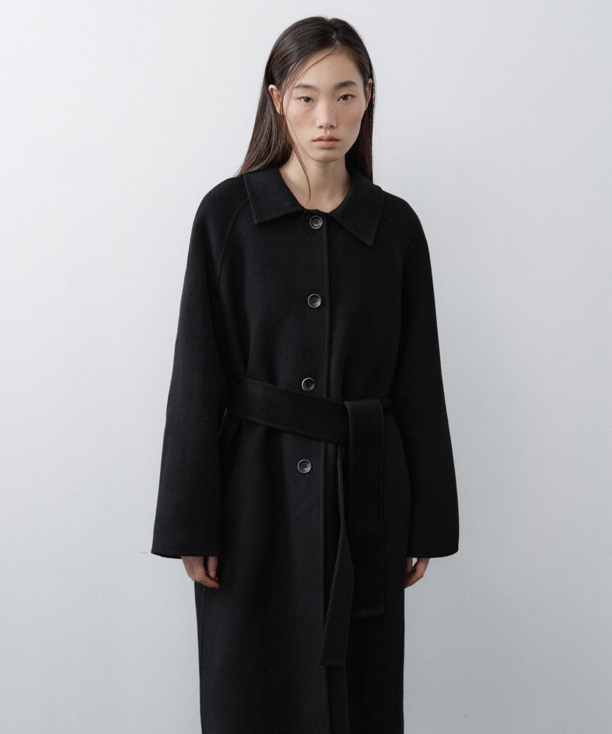 루시르주(LUCIR ZU) Handmade Detachable Fur Collar Maxi Wool Coat (Black)