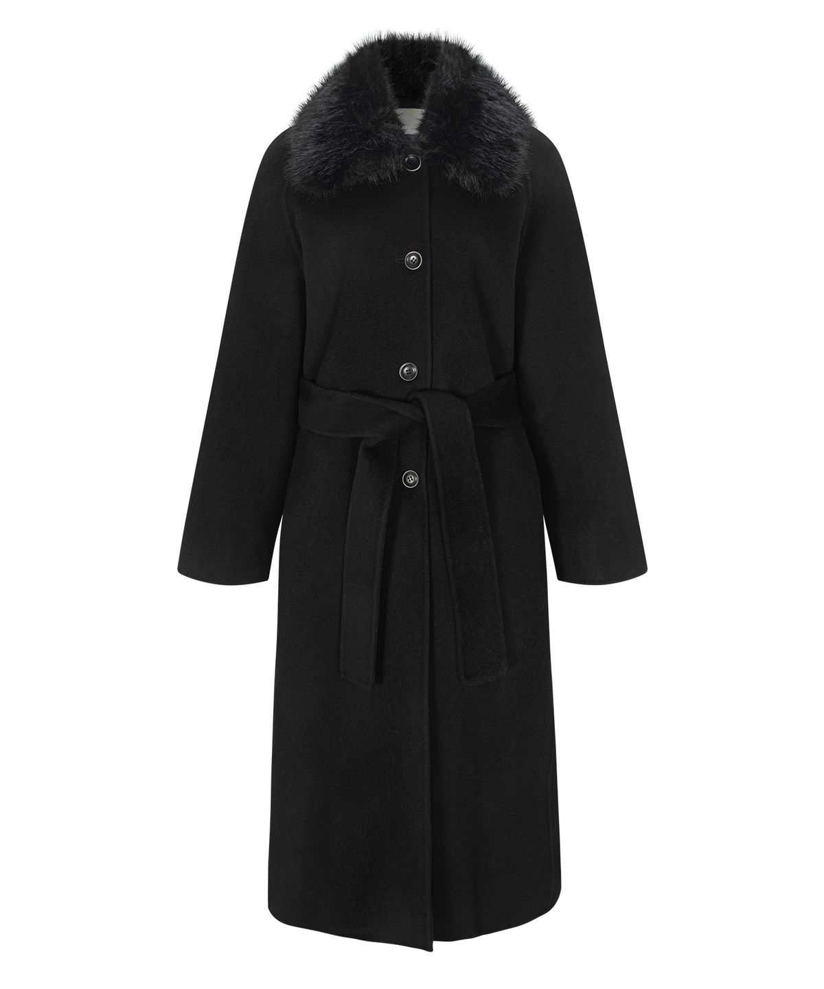 루시르주(LUCIR ZU) Handmade Detachable Fur Collar Maxi Wool Coat (Black)