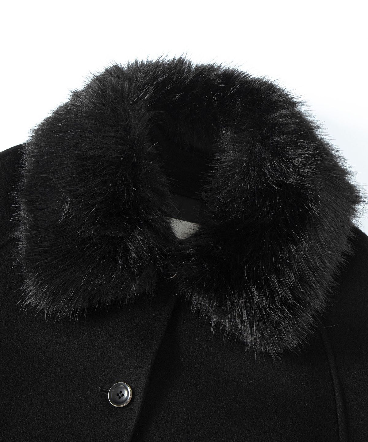 루시르주(LUCIR ZU) Handmade Detachable Fur Collar Maxi Wool Coat (Black)