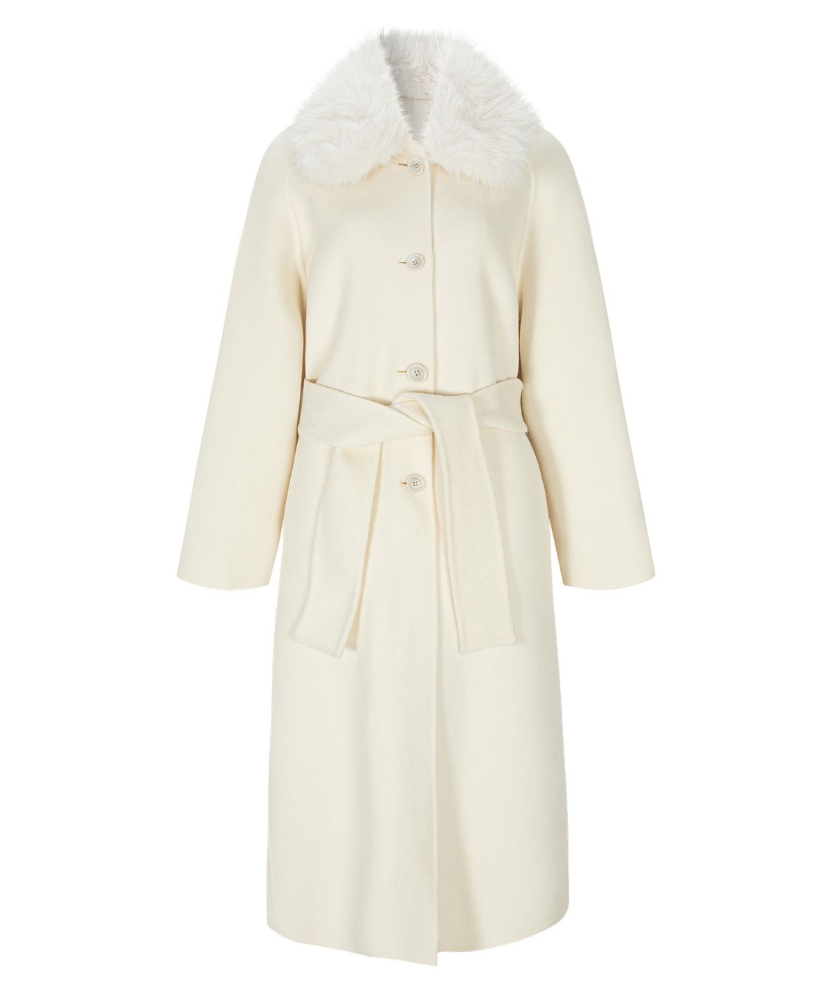 루시르주(LUCIR ZU) Handmade Detachable Fur Collar Maxi Wool Coat (Ivory)