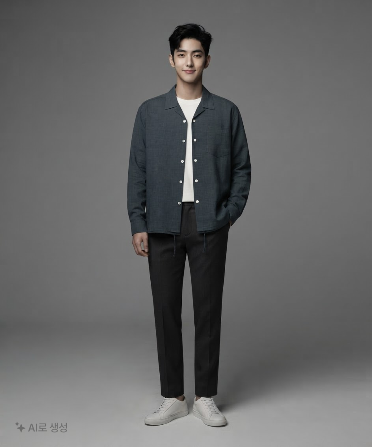 프리즘웍스(FRIZMWORKS) OPEN COLLAR STRING SHIRT _ DARK GREEN XL
