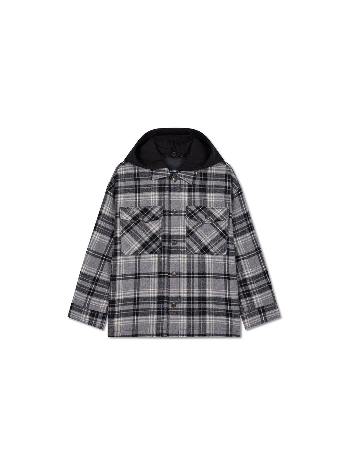 폴햄키즈(POLHAM KIDS) 공용 플란넬 후드 패딩 셔켓_PKG4WC3030