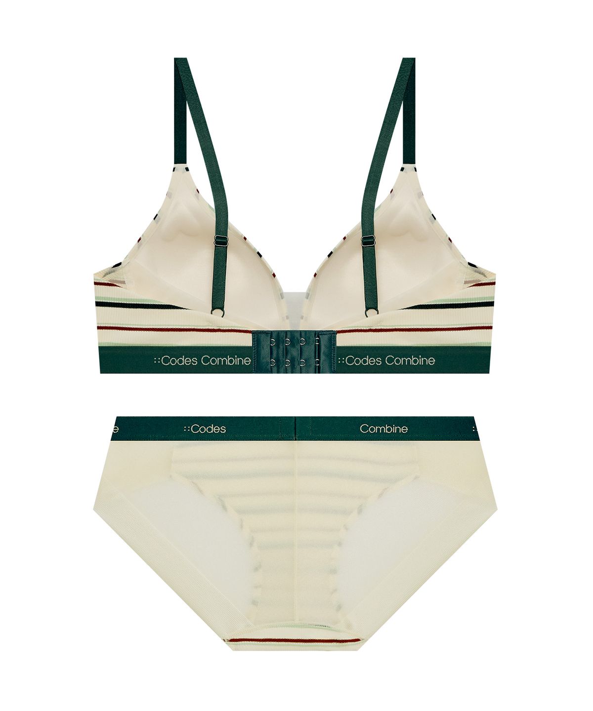 코데즈컴바인 이너웨어(CODES COMBINE INNERWEAR) 그리너리 스트라이프 골지 노와이어 브라 햄팬티 세트