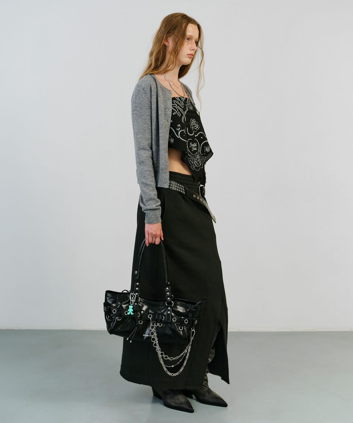 인스턴트펑크(INSTANTFUNK) BELT DETAIL JERSEY LONG SKIRT - BLACK