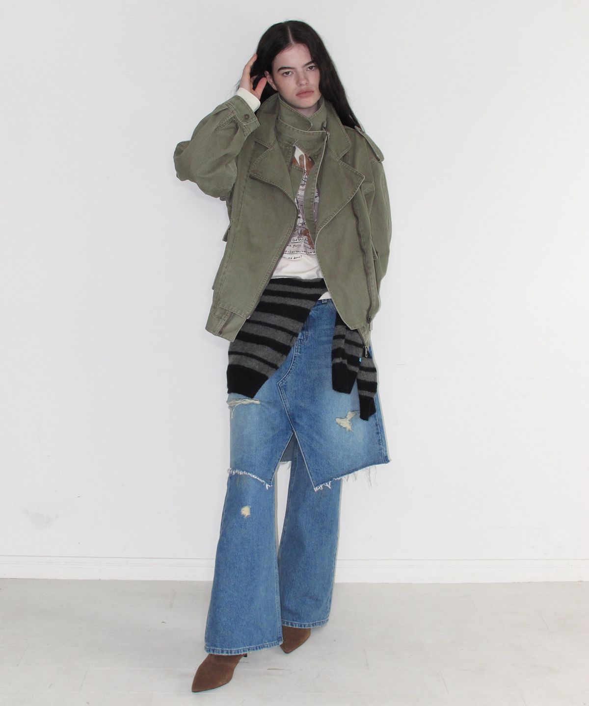 인스턴트펑크(INSTANTFUNK) H LINE SLIT DENIM SKIRT - BLUE