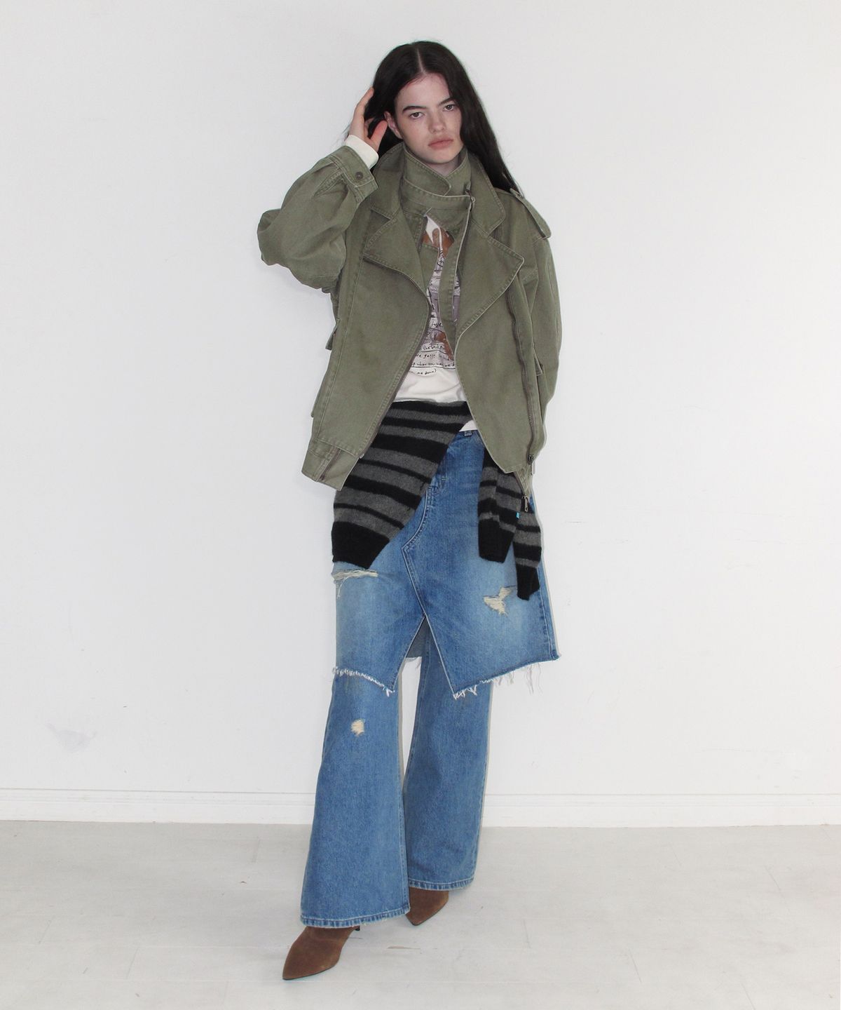 인스턴트펑크(INSTANTFUNK) DESTROYED BOOTCUT DENIM - BLUE