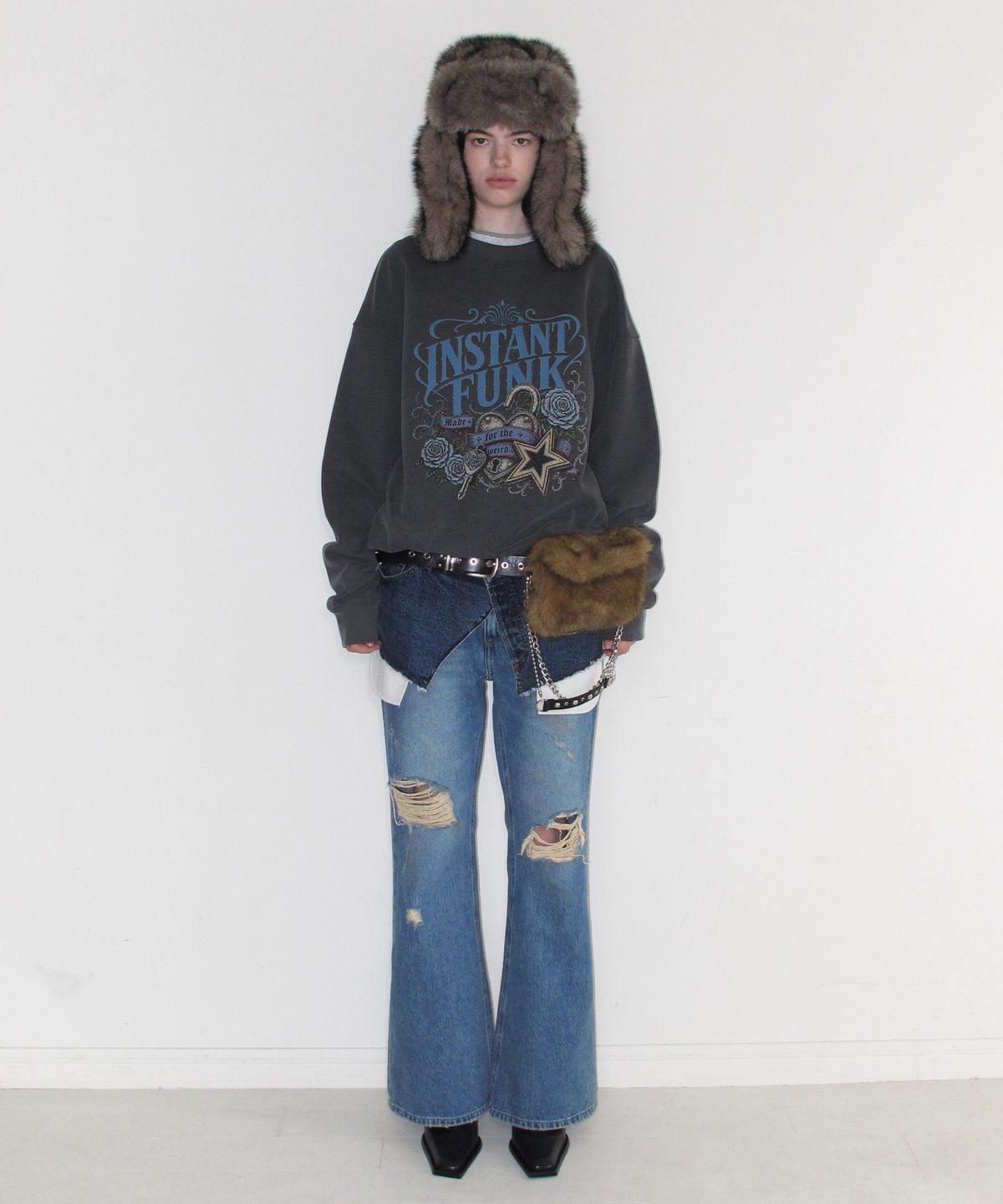 인스턴트펑크(INSTANTFUNK) DESTROYED BOOTCUT DENIM - BLUE