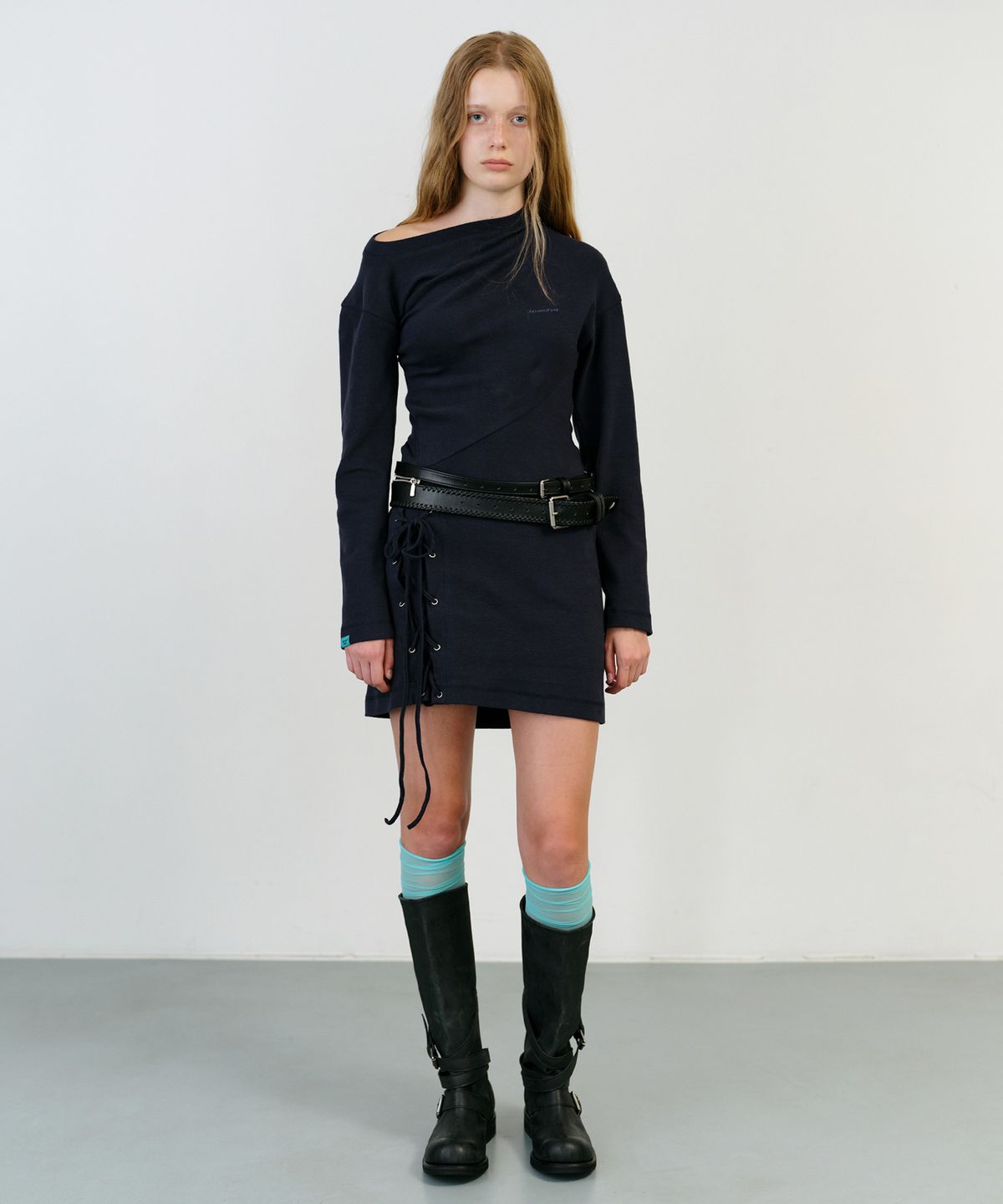 인스턴트펑크(INSTANTFUNK) TWISTED LACE UP MINI DRESS - NAVY