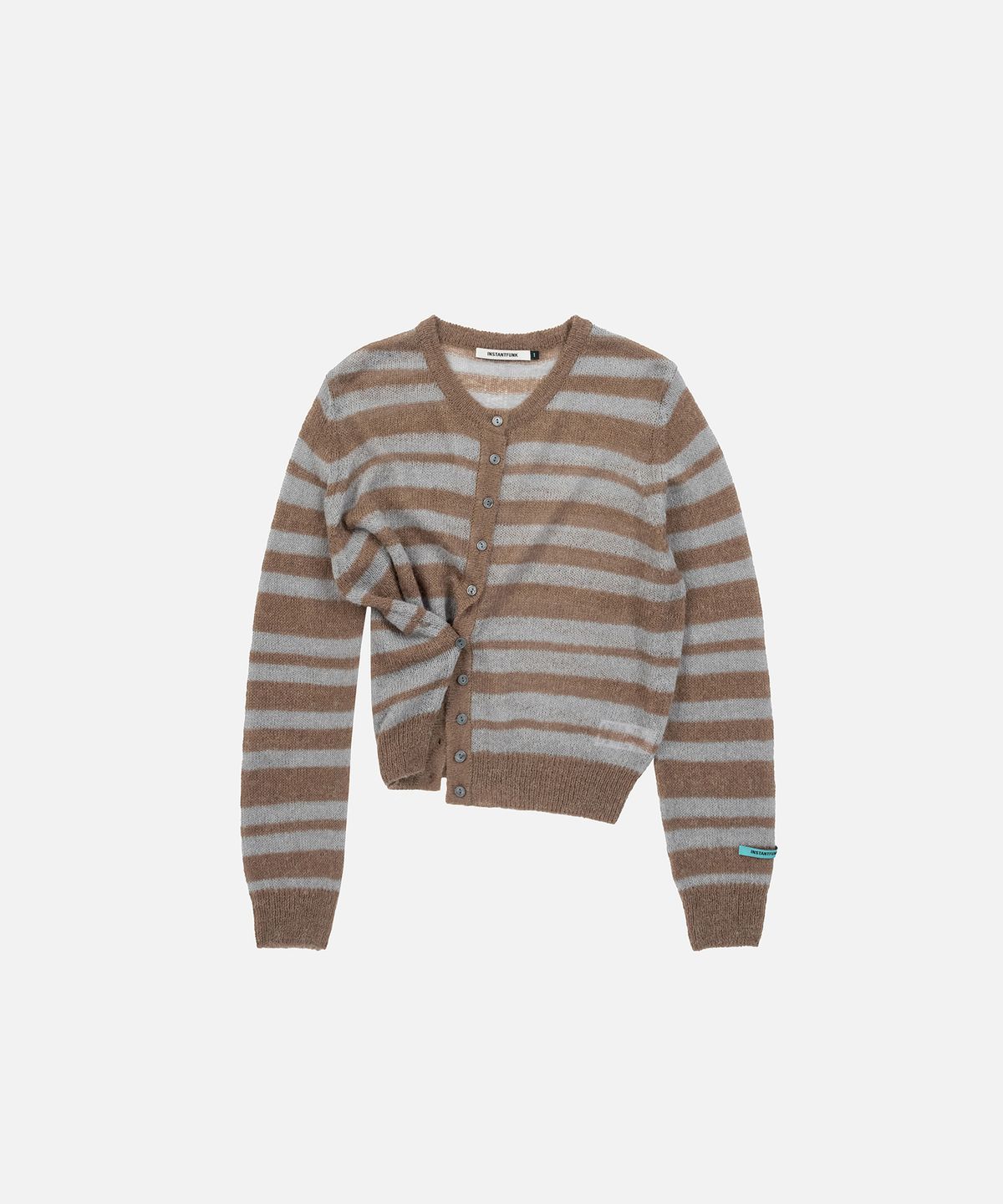 인스턴트펑크(INSTANTFUNK) ROUND NECK STRIPE CARDIGAN - BROWN