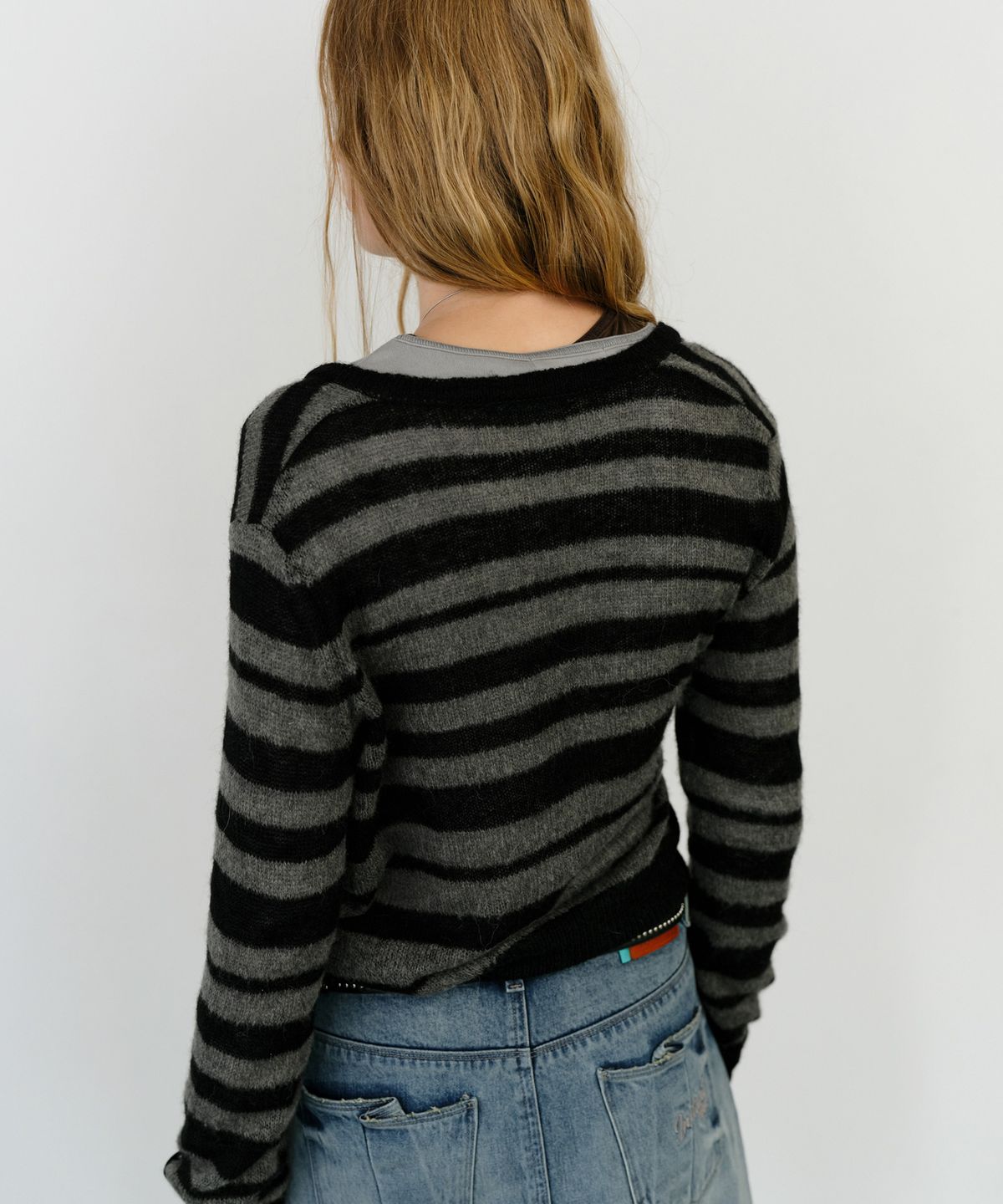 인스턴트펑크(INSTANTFUNK) ROUND NECK STRIPE CARDIGAN - KHAKI