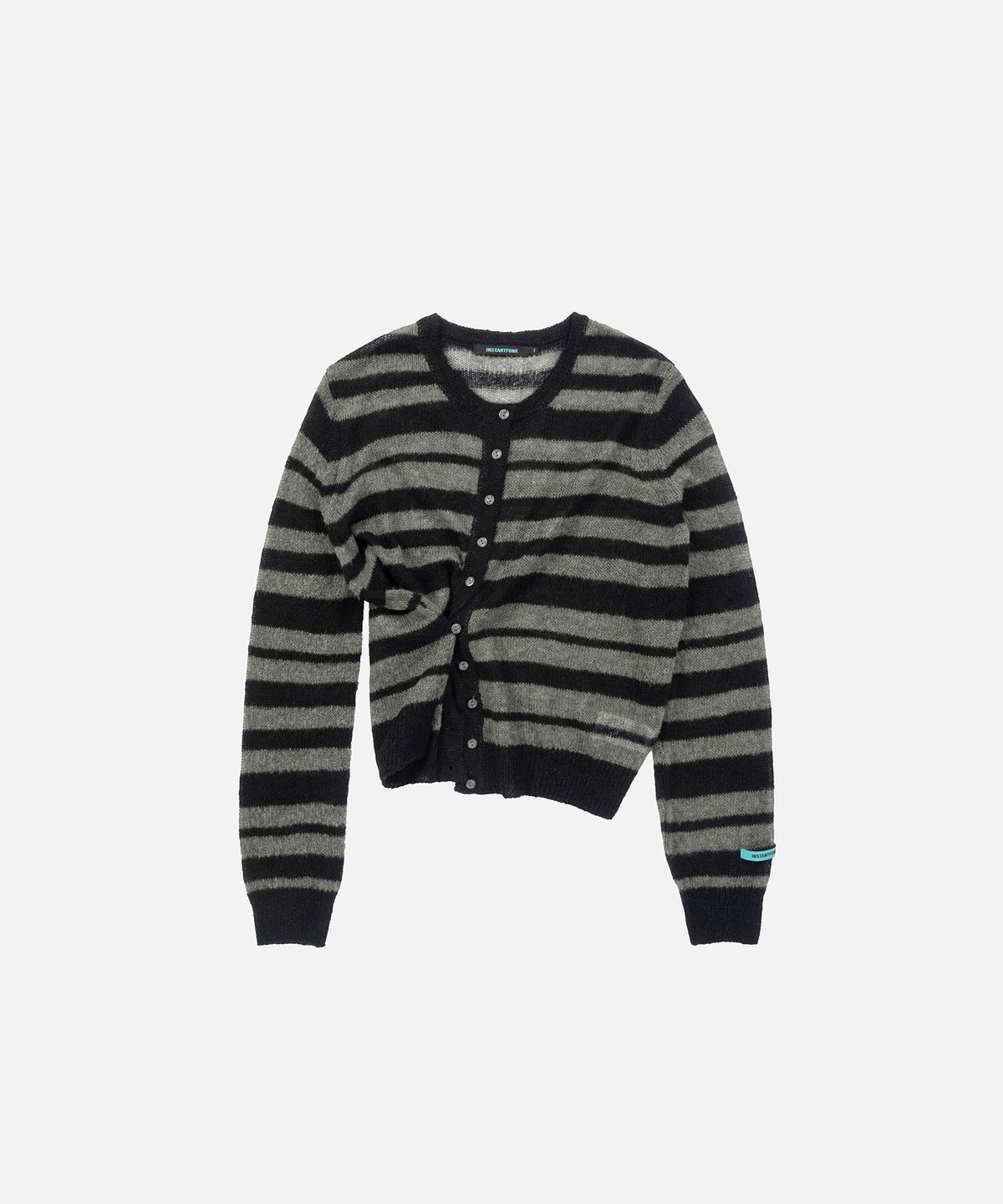 인스턴트펑크(INSTANTFUNK) ROUND NECK STRIPE CARDIGAN - KHAKI