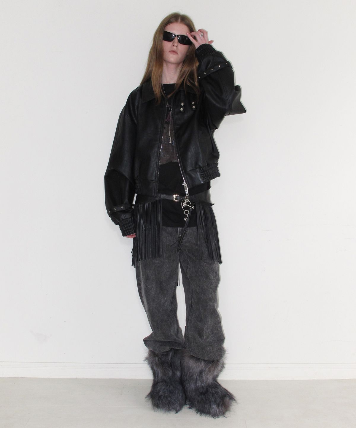 인스턴트펑크(INSTANTFUNK) CROPPED STRAP LEATHER JACKET - BLACK