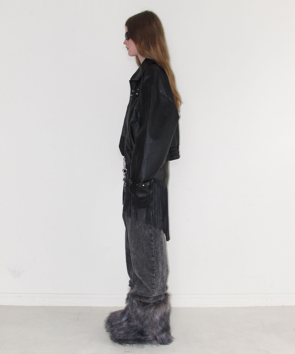 인스턴트펑크(INSTANTFUNK) CROPPED STRAP LEATHER JACKET - BLACK