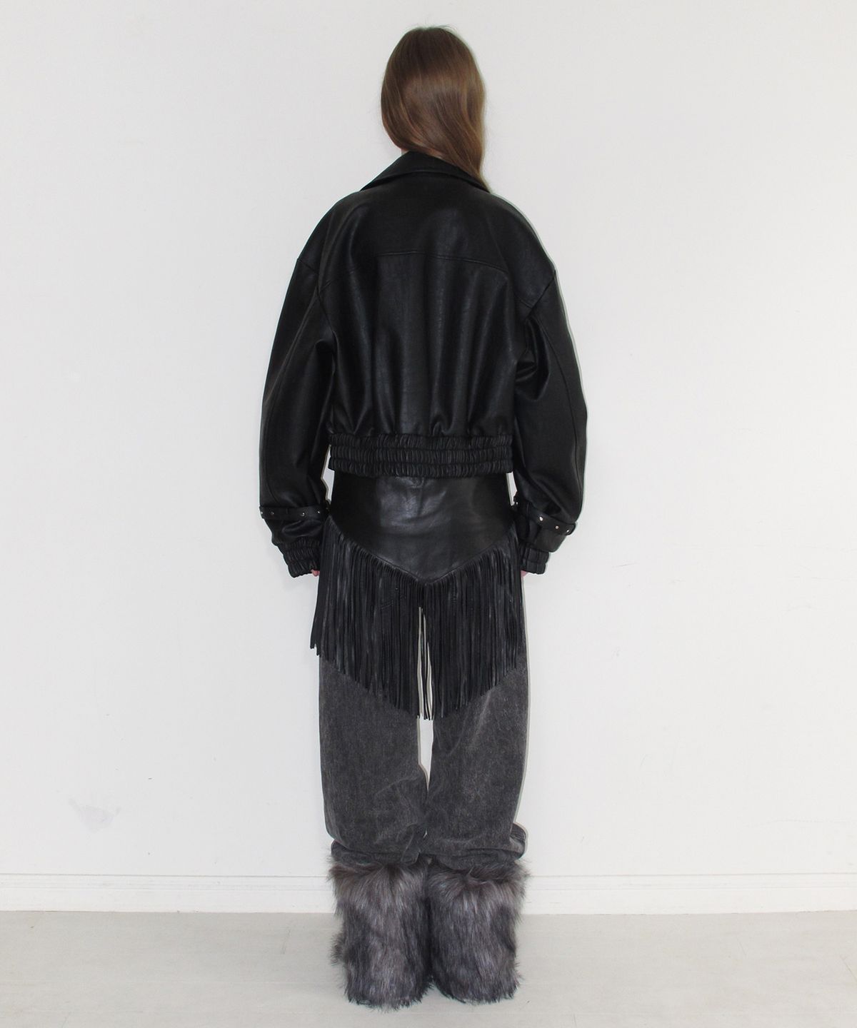 인스턴트펑크(INSTANTFUNK) CROPPED STRAP LEATHER JACKET - BLACK