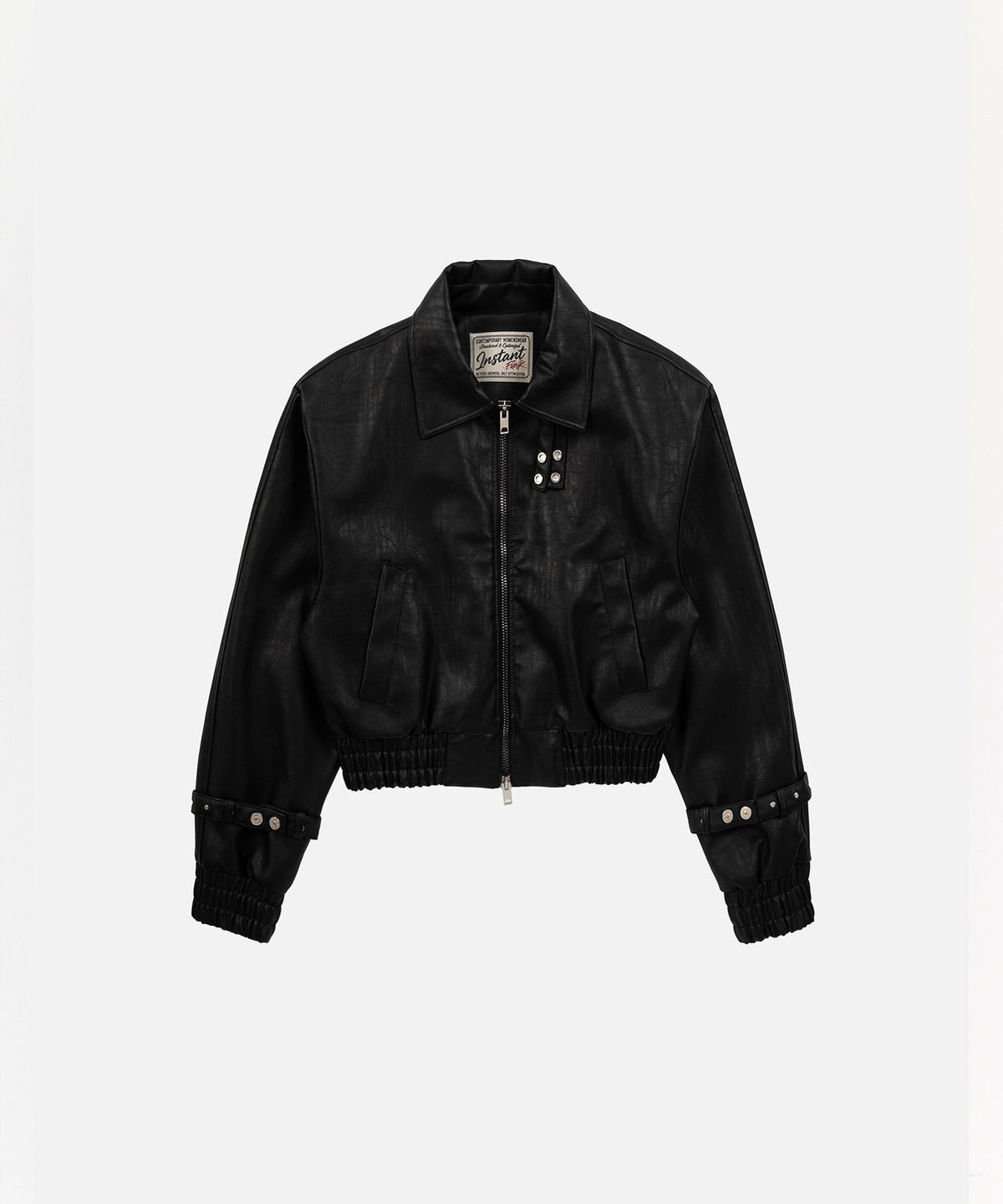 인스턴트펑크(INSTANTFUNK) CROPPED STRAP LEATHER JACKET - BLACK