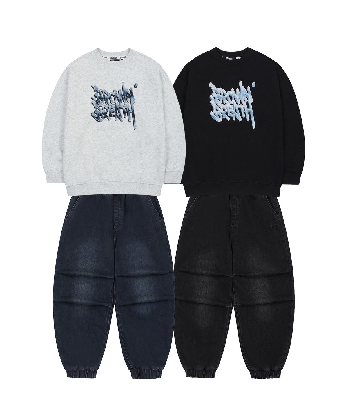 브라운브레스 키즈(BROWNBREATH KIDS) KIDS ICE TAG CREWNECK DENIM SETUP(기모)_2COLOR