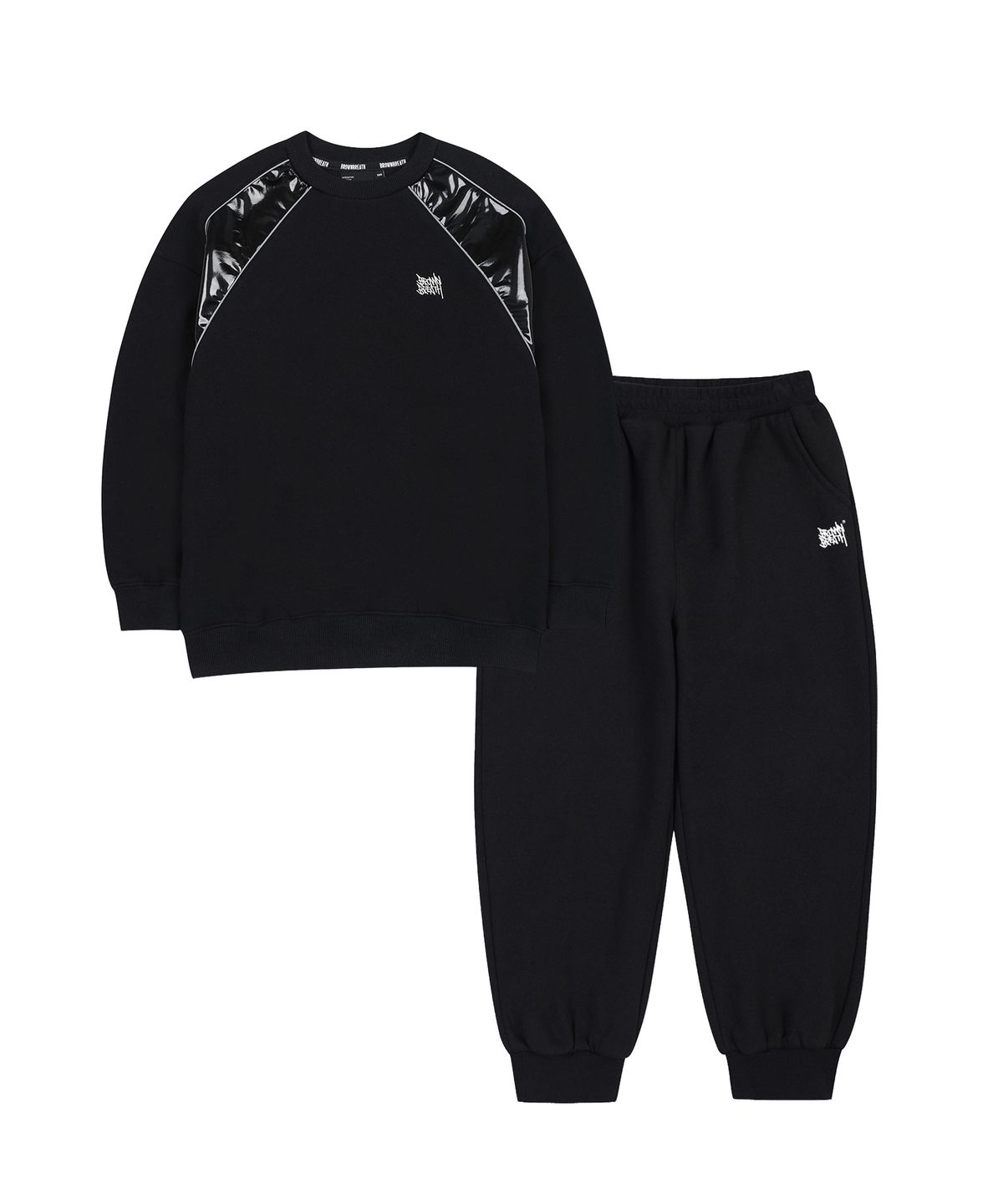 브라운브레스 키즈(BROWNBREATH KIDS) KIDS TAG GLOSSY CREWNECK SETUP(기모) - BLACK