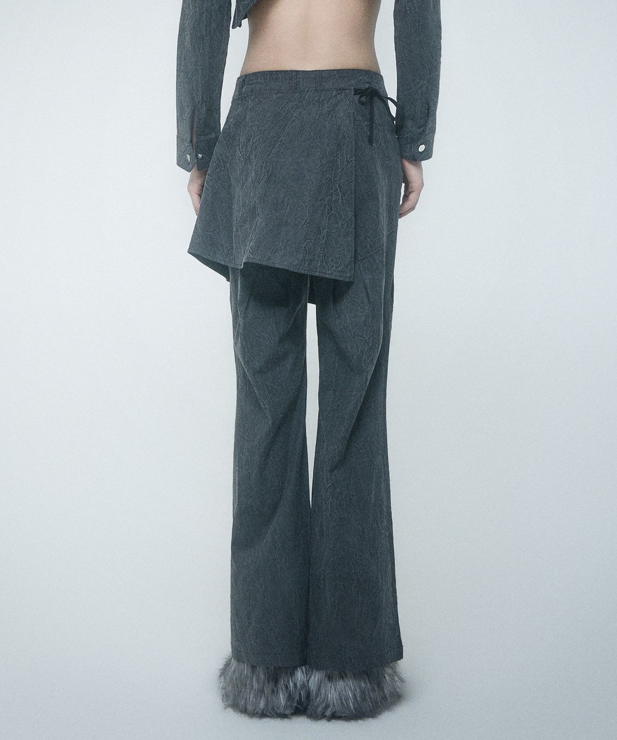 레큘리(RECULER) Wrinkle Wrap skirt pants Charcoal