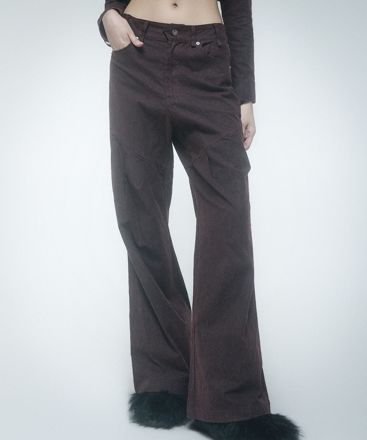 레큘리(RECULER) Wrinkle Wrap skirt pants Burgundy