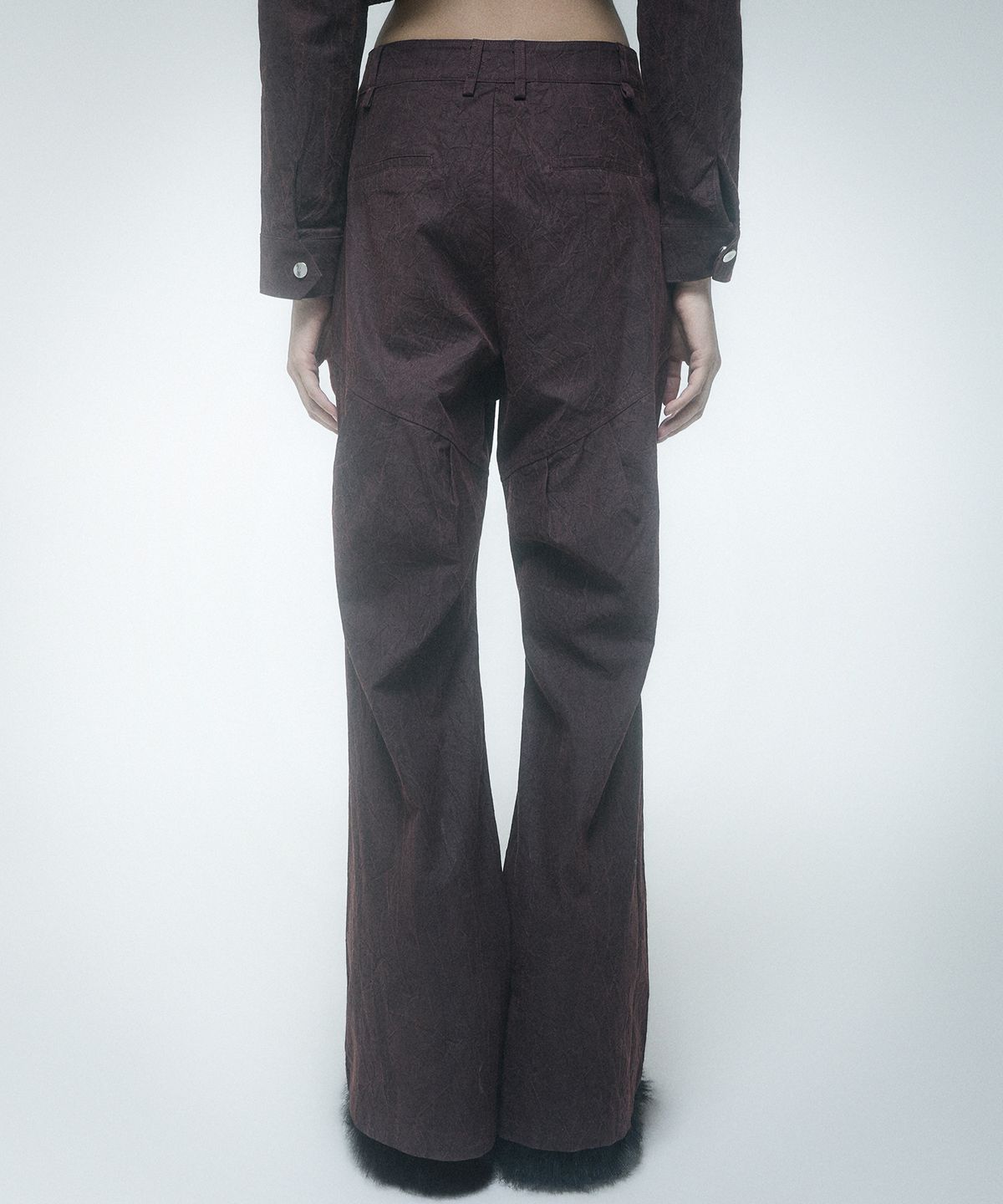 레큘리(RECULER) Wrinkle Wrap skirt pants Burgundy