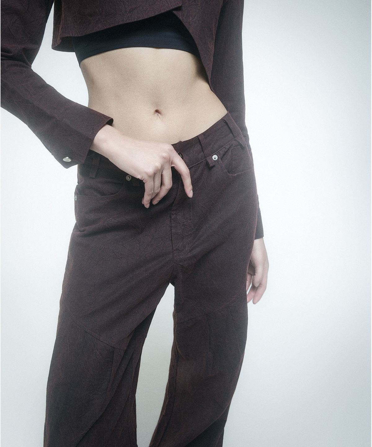 레큘리(RECULER) Wrinkle Wrap skirt pants Burgundy