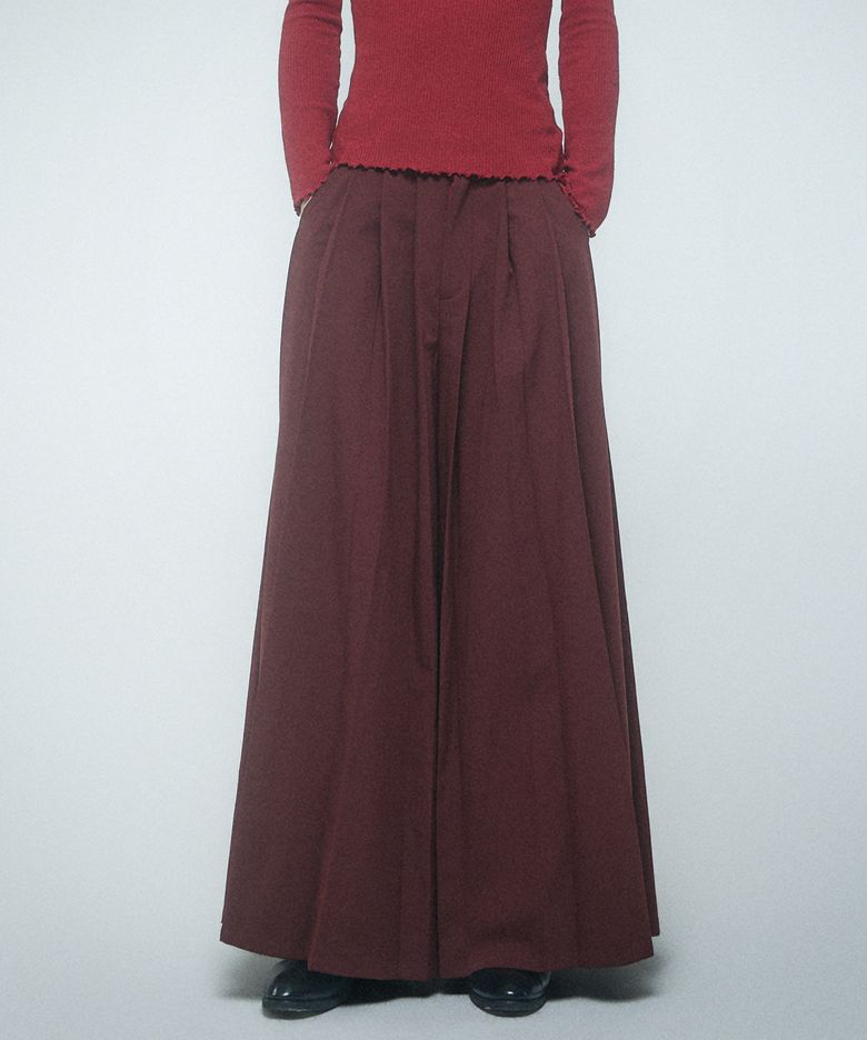 Wide pleated Skirt pants Burgundy