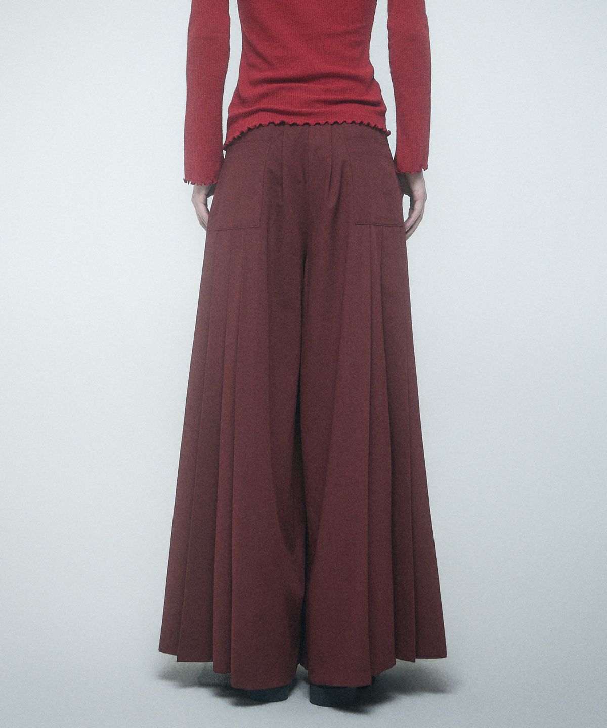 레큘리(RECULER) Wide pleated Skirt pants Burgundy