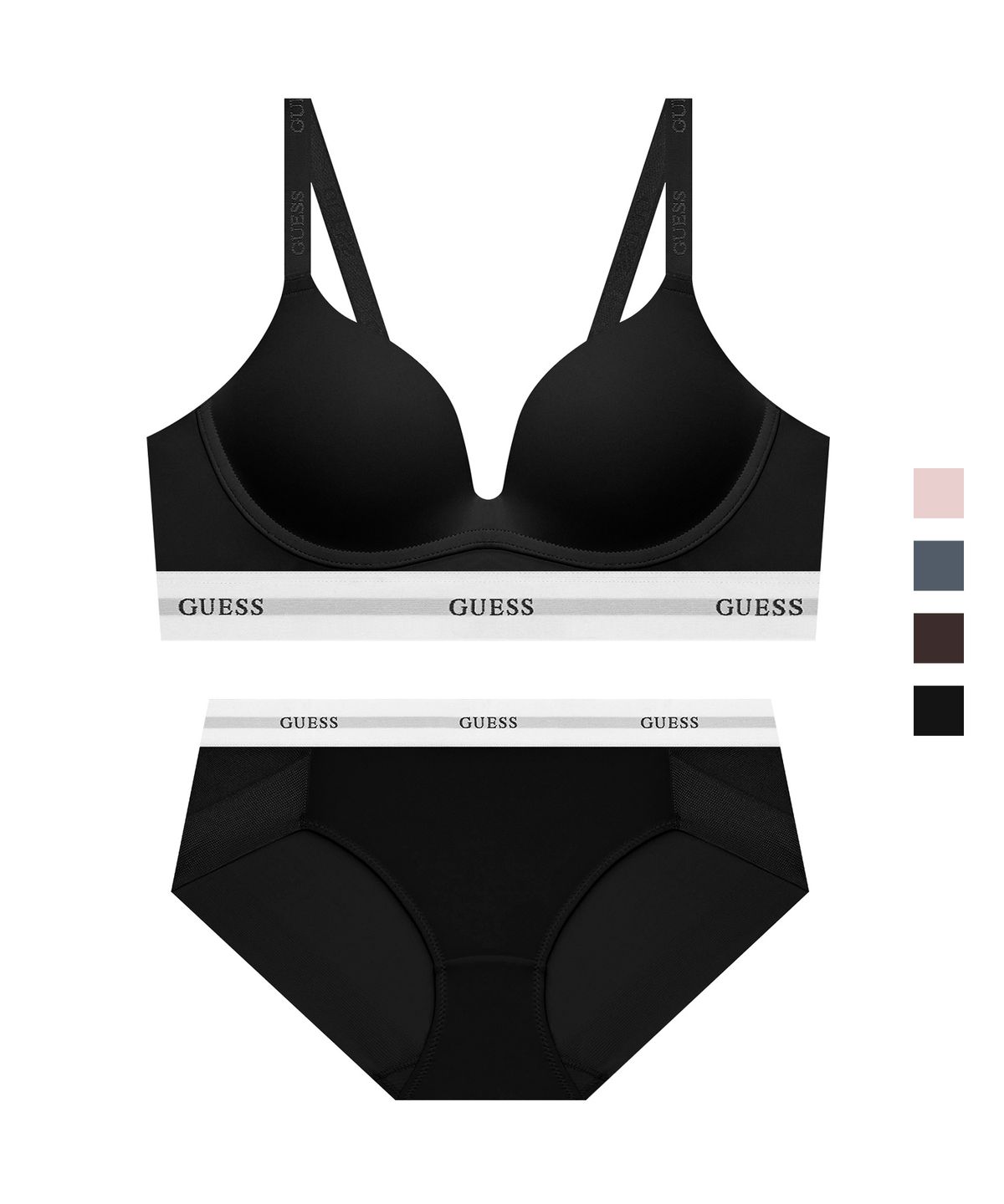 게스언더웨어(GUESS UNDERWEAR) 쉘론 에센셜 노와이어 브라 팬티 세트