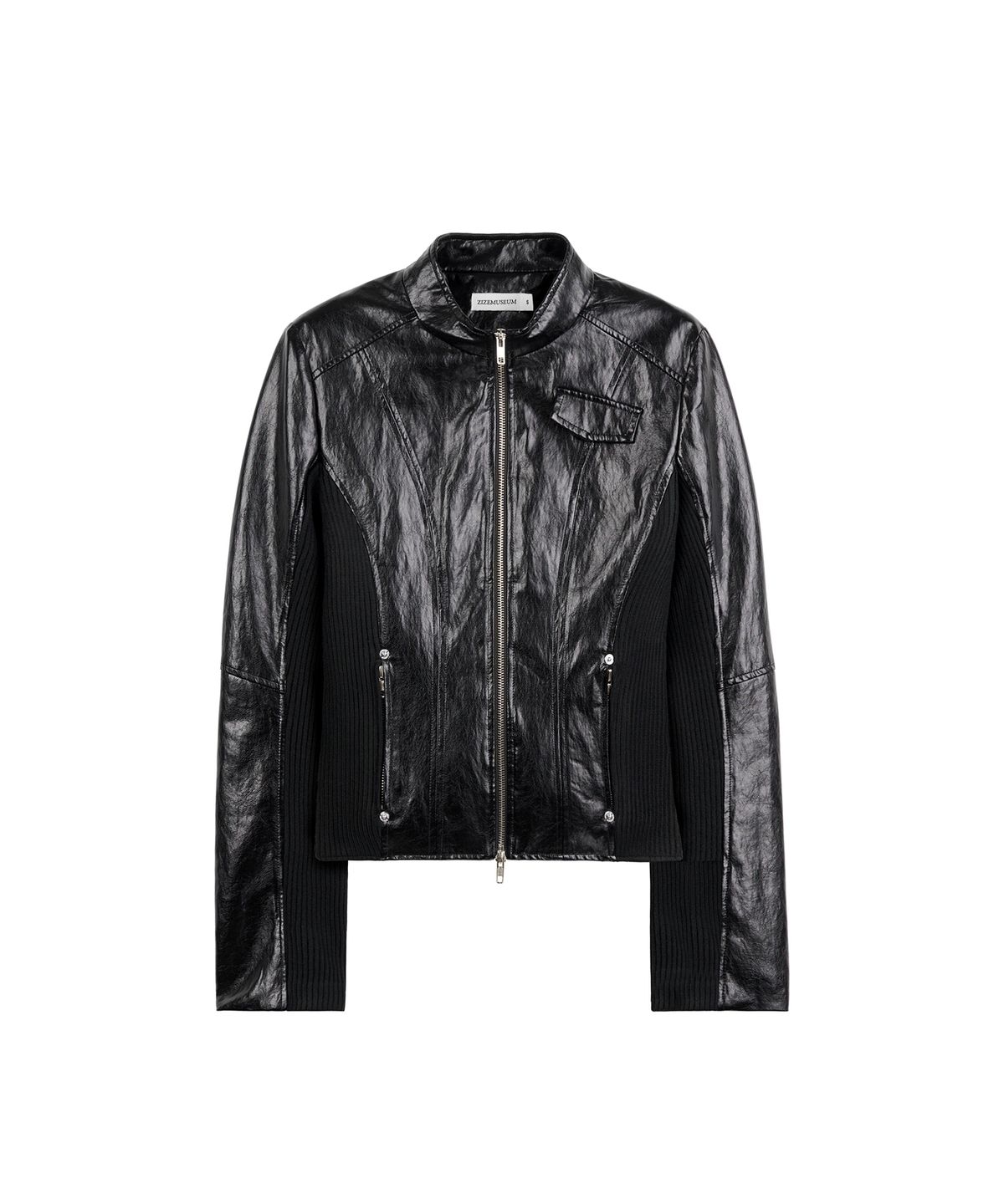 지제뮤지엄(ZIZEMUSEUM) RIBBED SLIM LEATHER JACKET (BLACK)