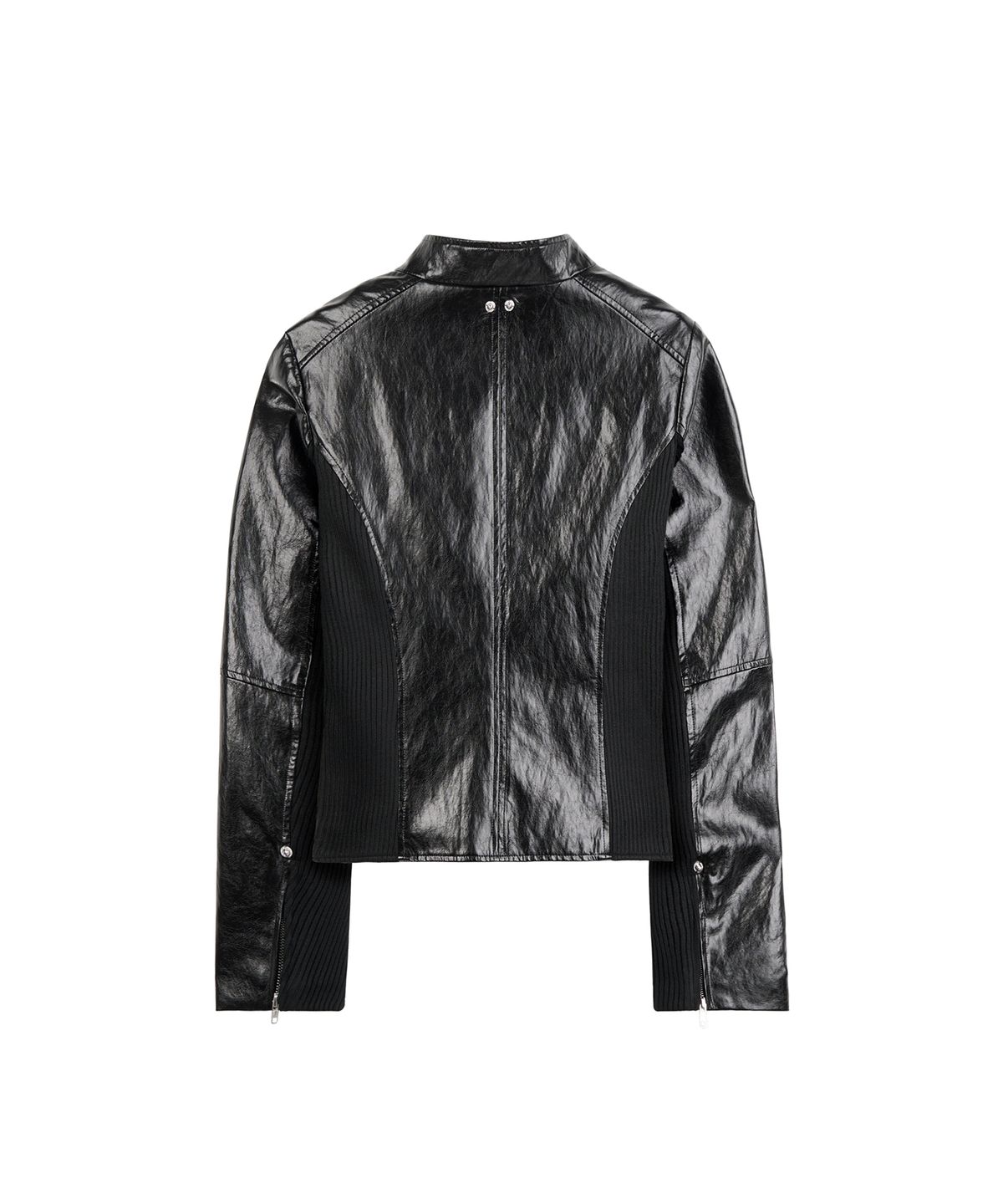 지제뮤지엄(ZIZEMUSEUM) RIBBED SLIM LEATHER JACKET (BLACK)