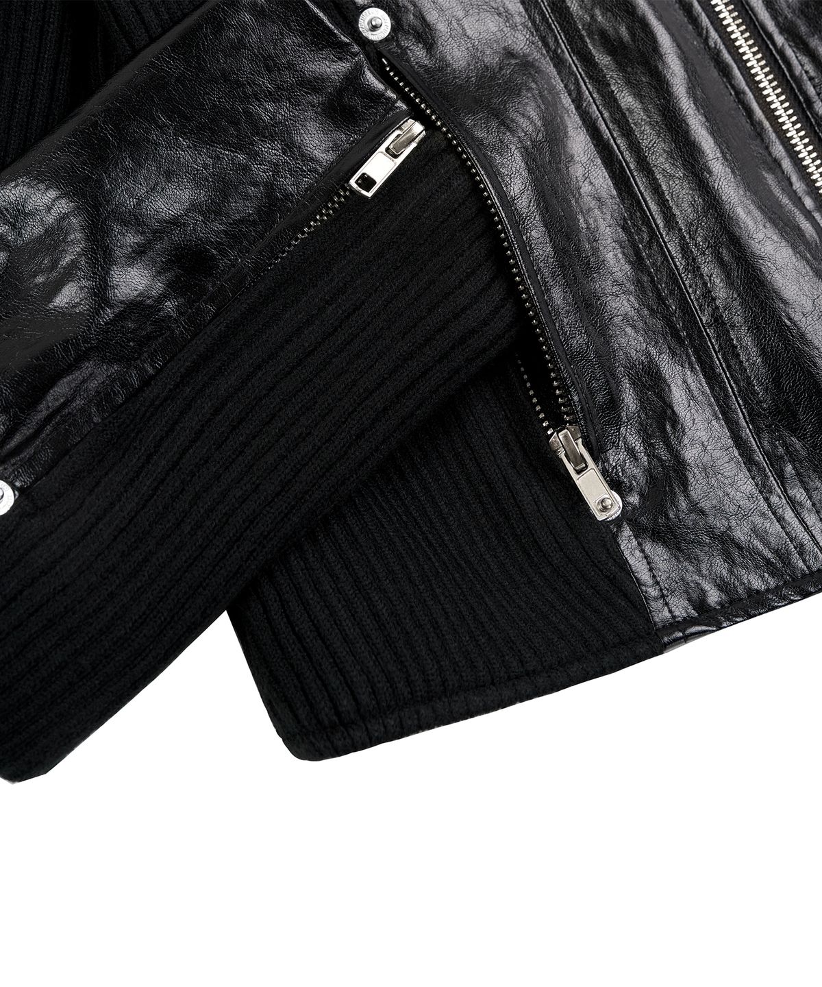 지제뮤지엄(ZIZEMUSEUM) RIBBED SLIM LEATHER JACKET (BLACK)
