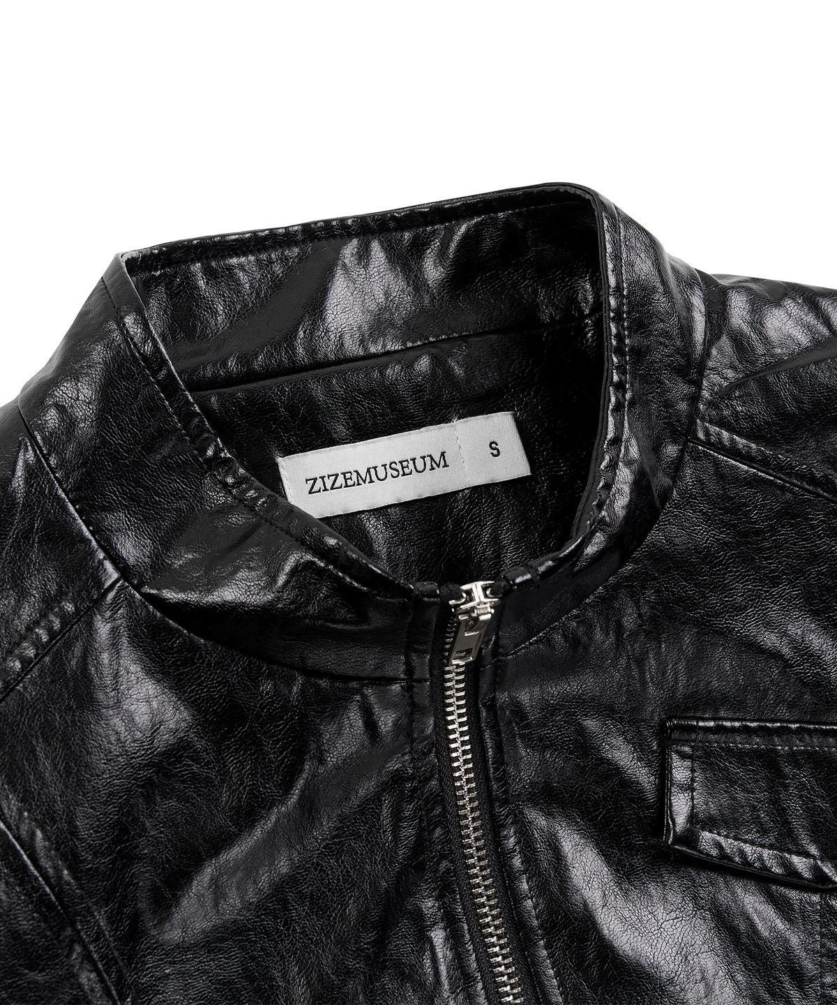 지제뮤지엄(ZIZEMUSEUM) RIBBED SLIM LEATHER JACKET (BLACK)