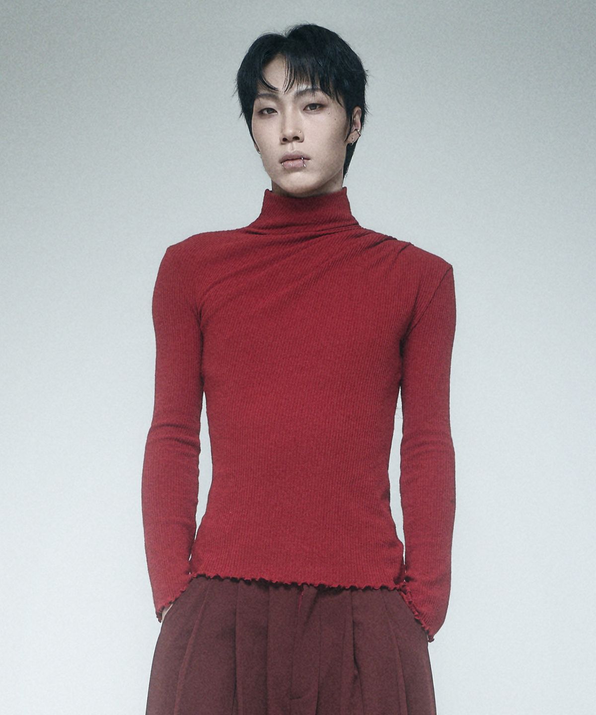레큘리(RECULER) Cowl draped T-shirt Red